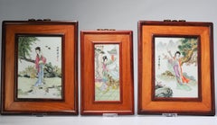 Trio of Plaques 20th C Chinese porcelain PROC Long Liza China Fencai