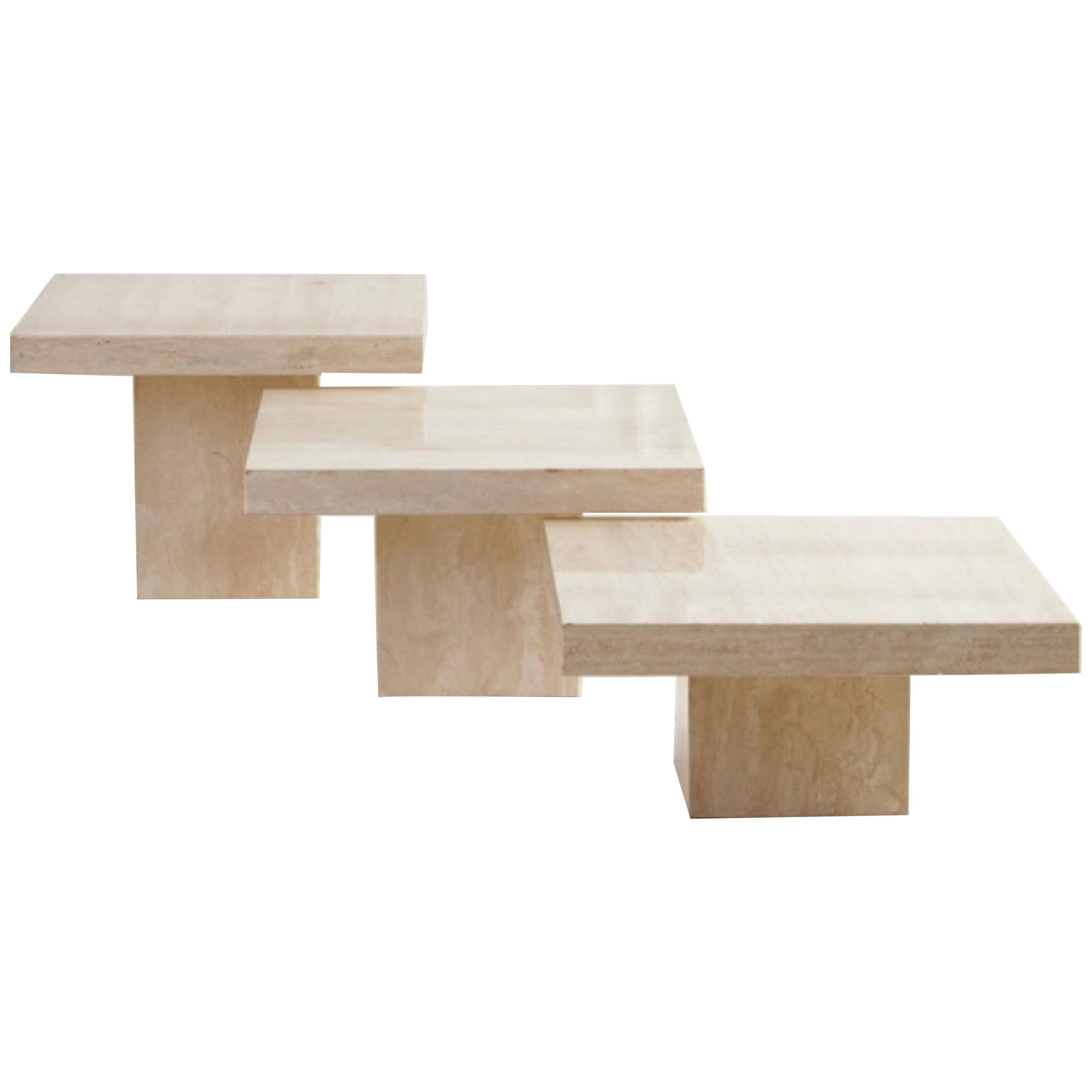 Trio of Polished Travertine Cocktail Tables at 1stDibs