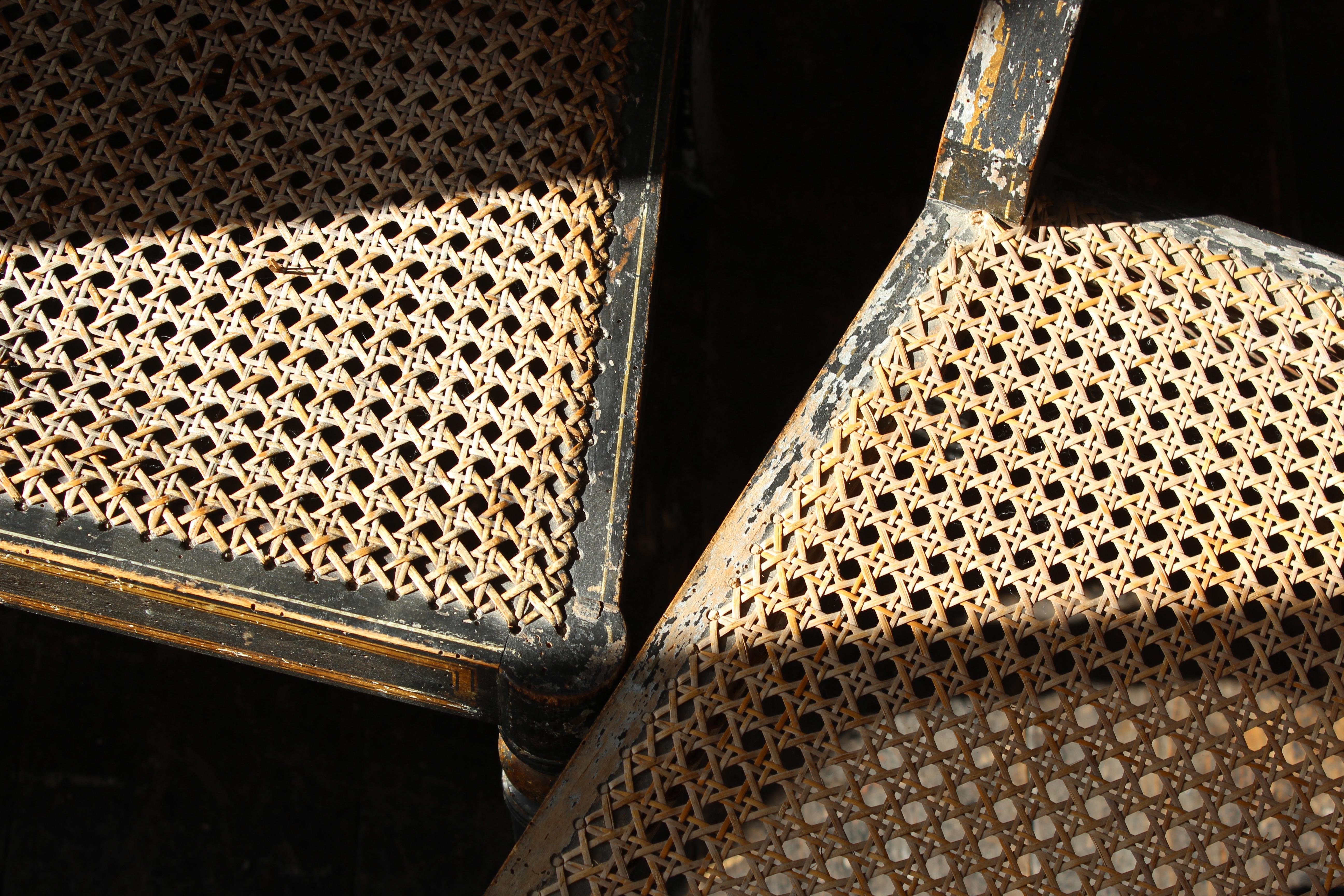 Trio de chaises d'appoint Regency peintes à la main, dorées et cannées, vieillies  en vente 4