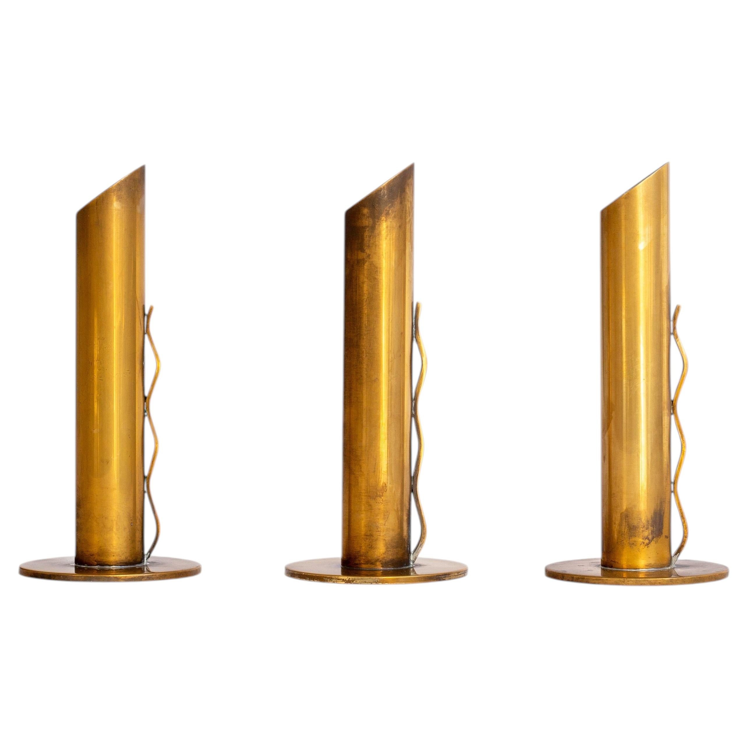 Trio of Scandinavian Modern Vases, Patinated Brass, 1960s, Sweden For Sale
