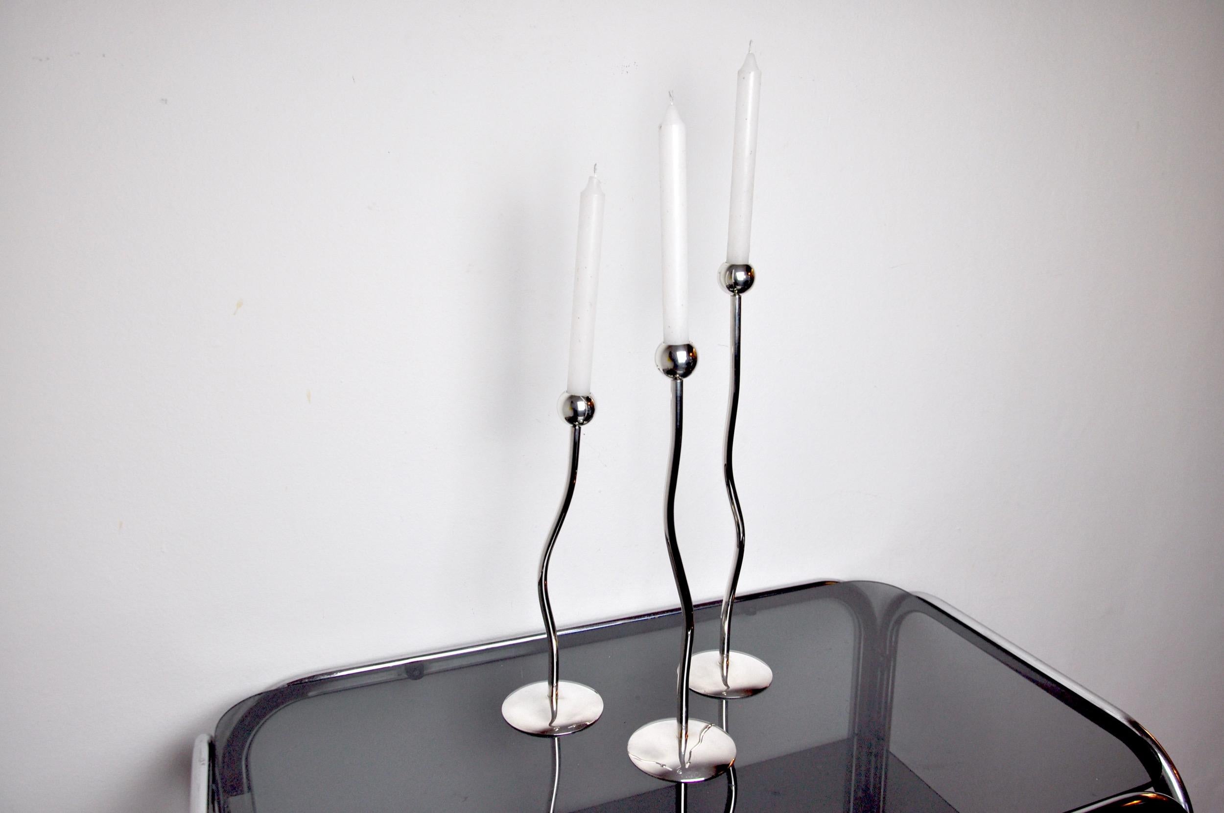 Trio of Silver Metal Candle Holders by Mesa, Italy, 1980 For Sale 1