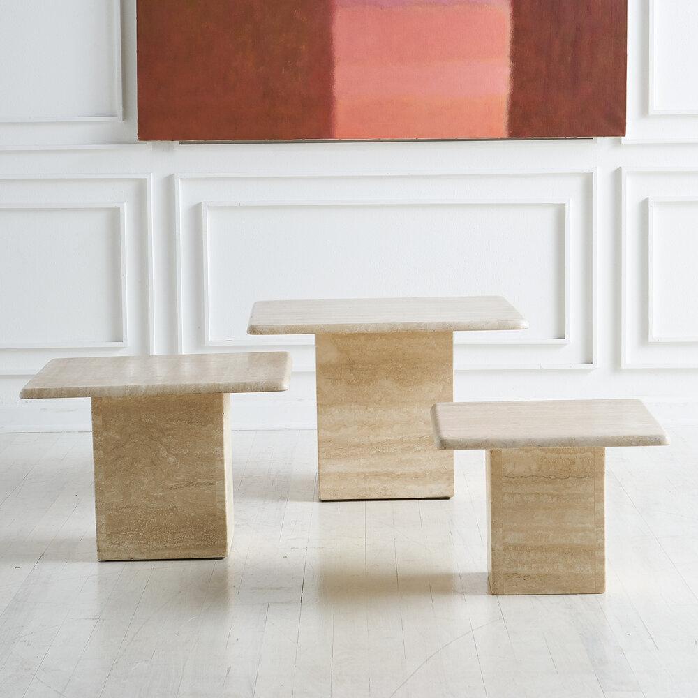 Trio of Square Travertine Tables 2