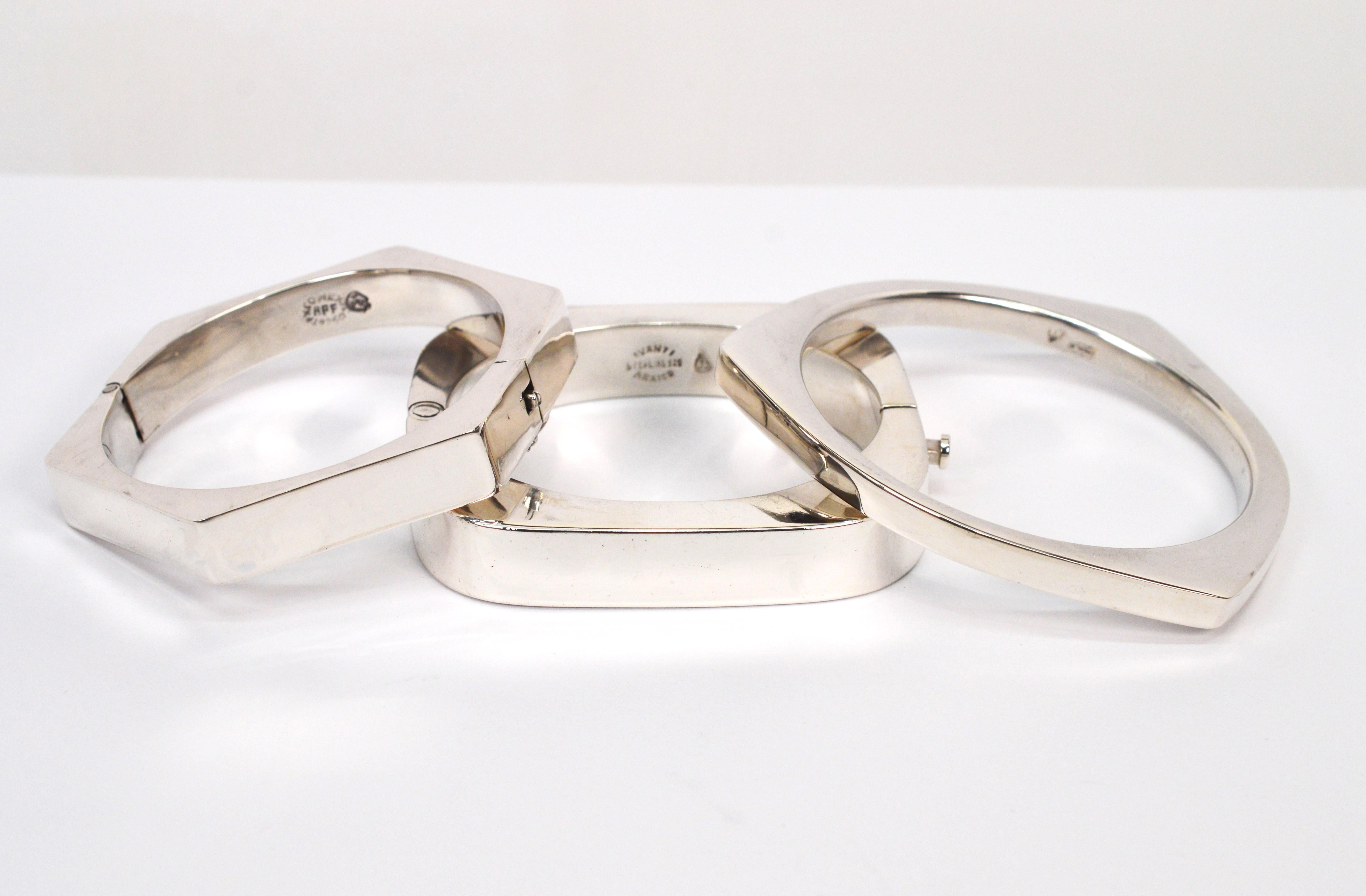 Women's Trio of Sterling Silver Geometric Bangle Bracelets