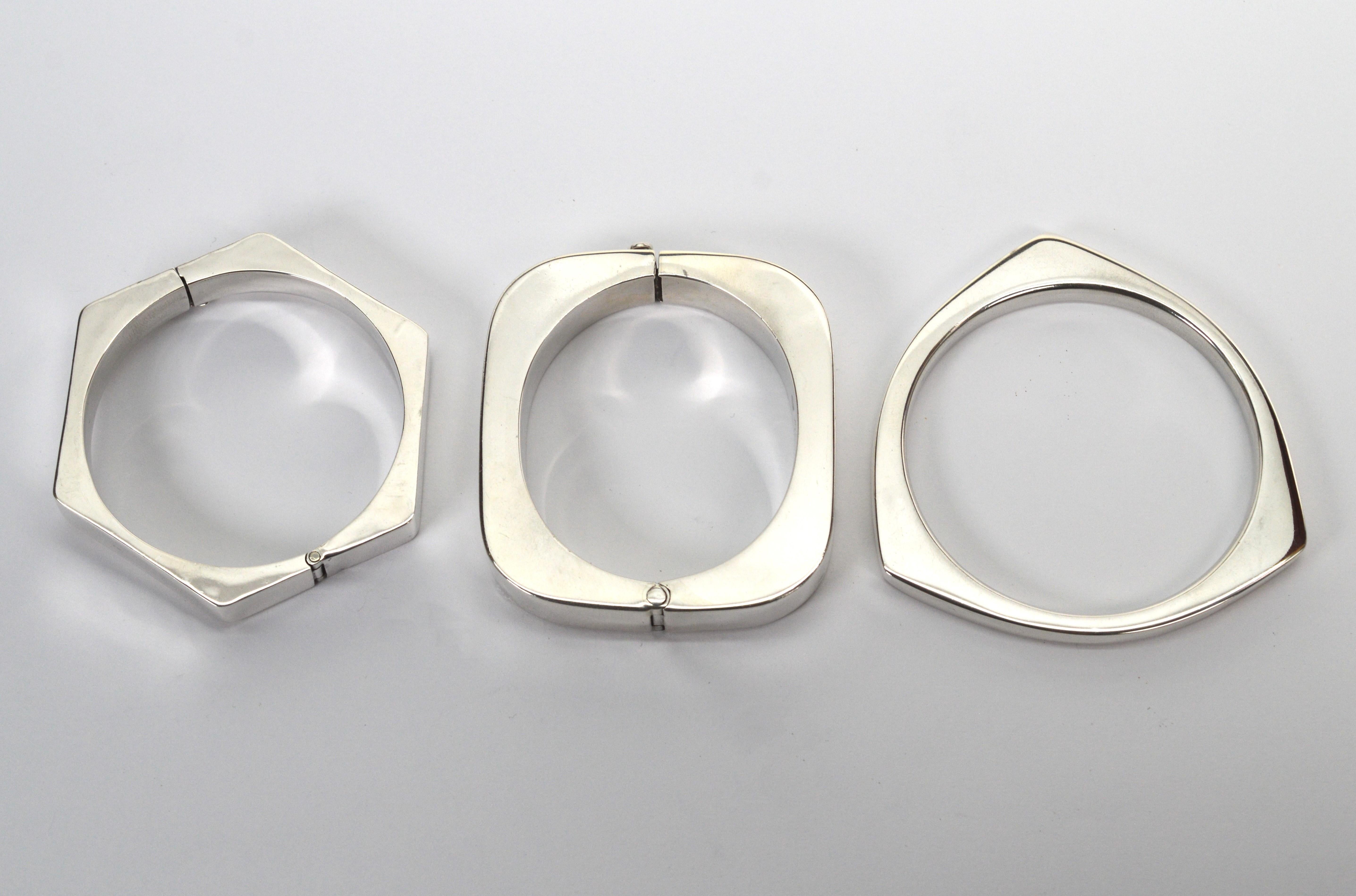 Trio of Sterling Silver Geometric Bangle Bracelets 2