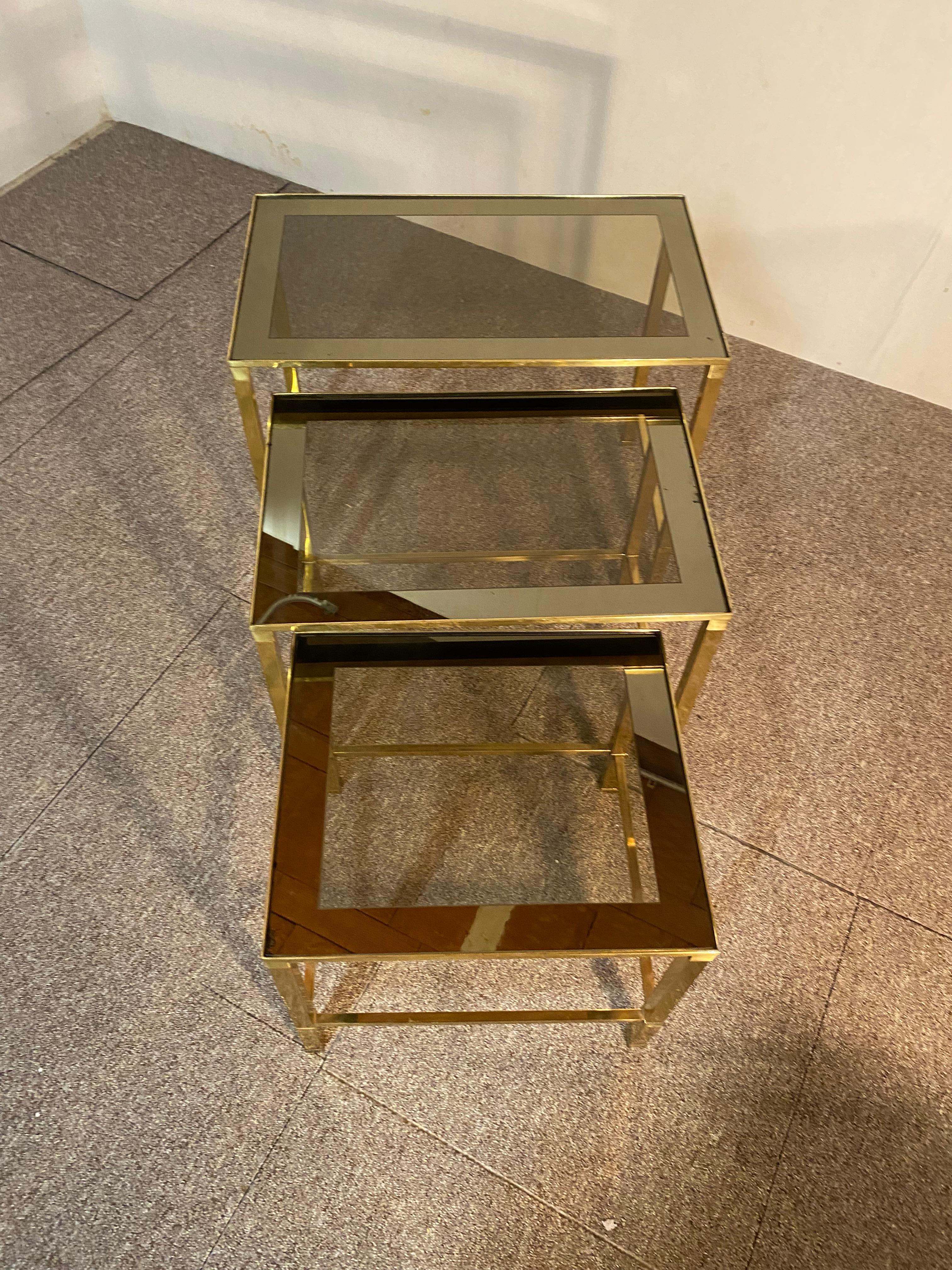 Brass Trio of Tables, 1970, Italy For Sale