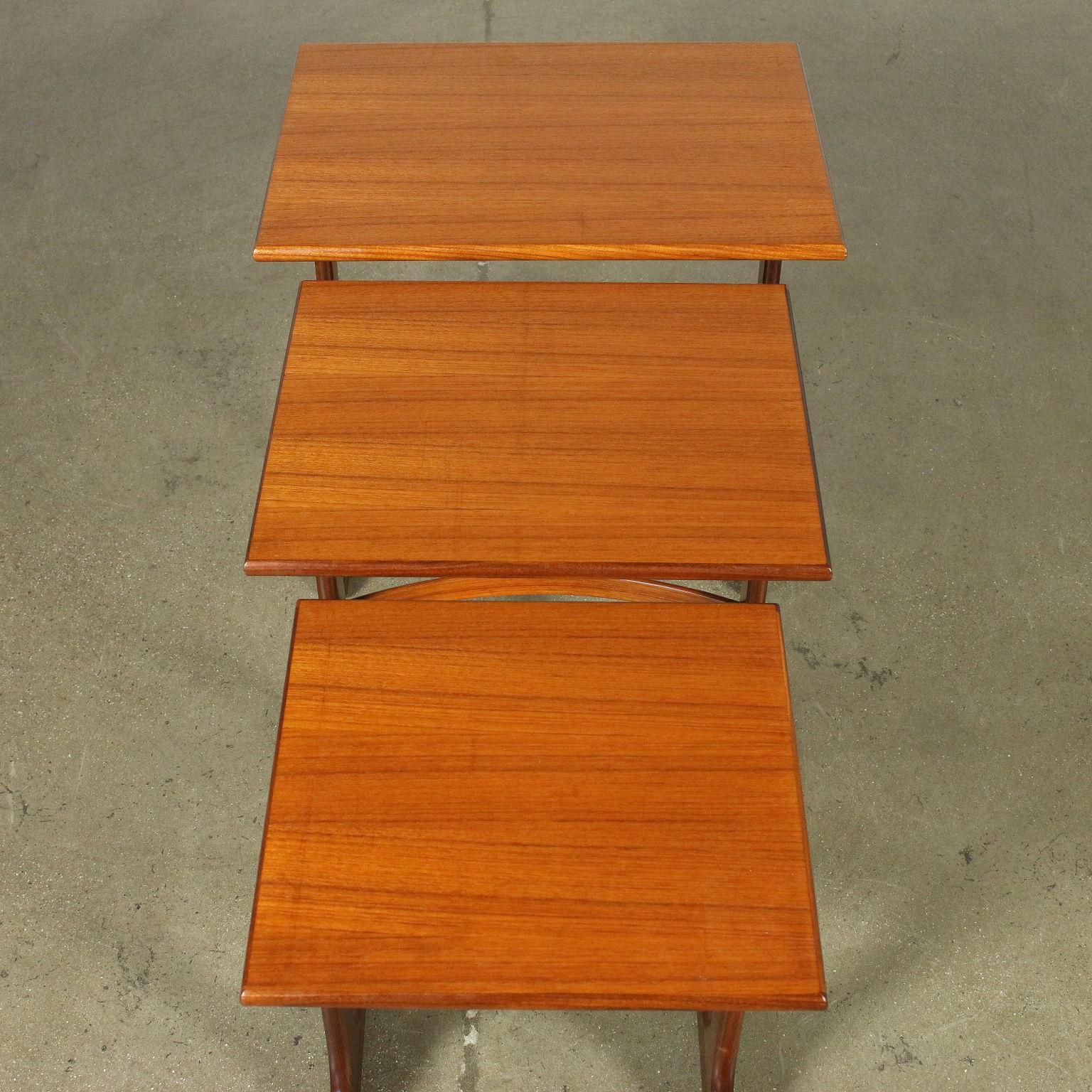Italian Trio of Tables Solid Wood Teak Veneer, England, 1960s