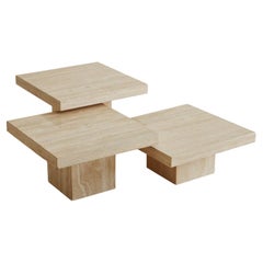 Trio of Tiered Square Travertine Coffee Tables