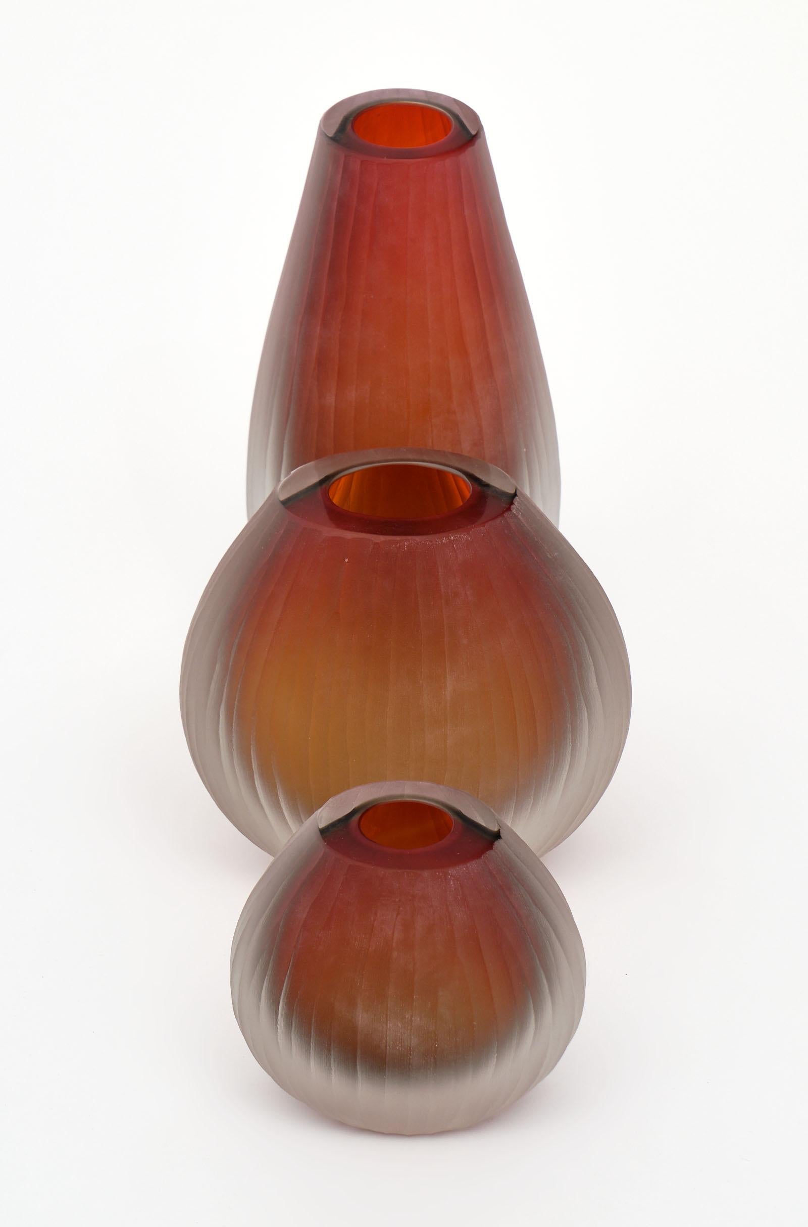 Modern Trio of Tobia Scarpa Style Murano Frosted Vases