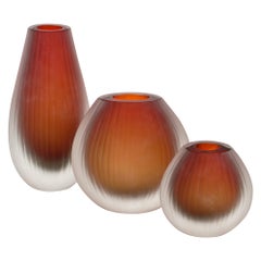 Trio of Tobia Scarpa Style Murano Frosted Vases