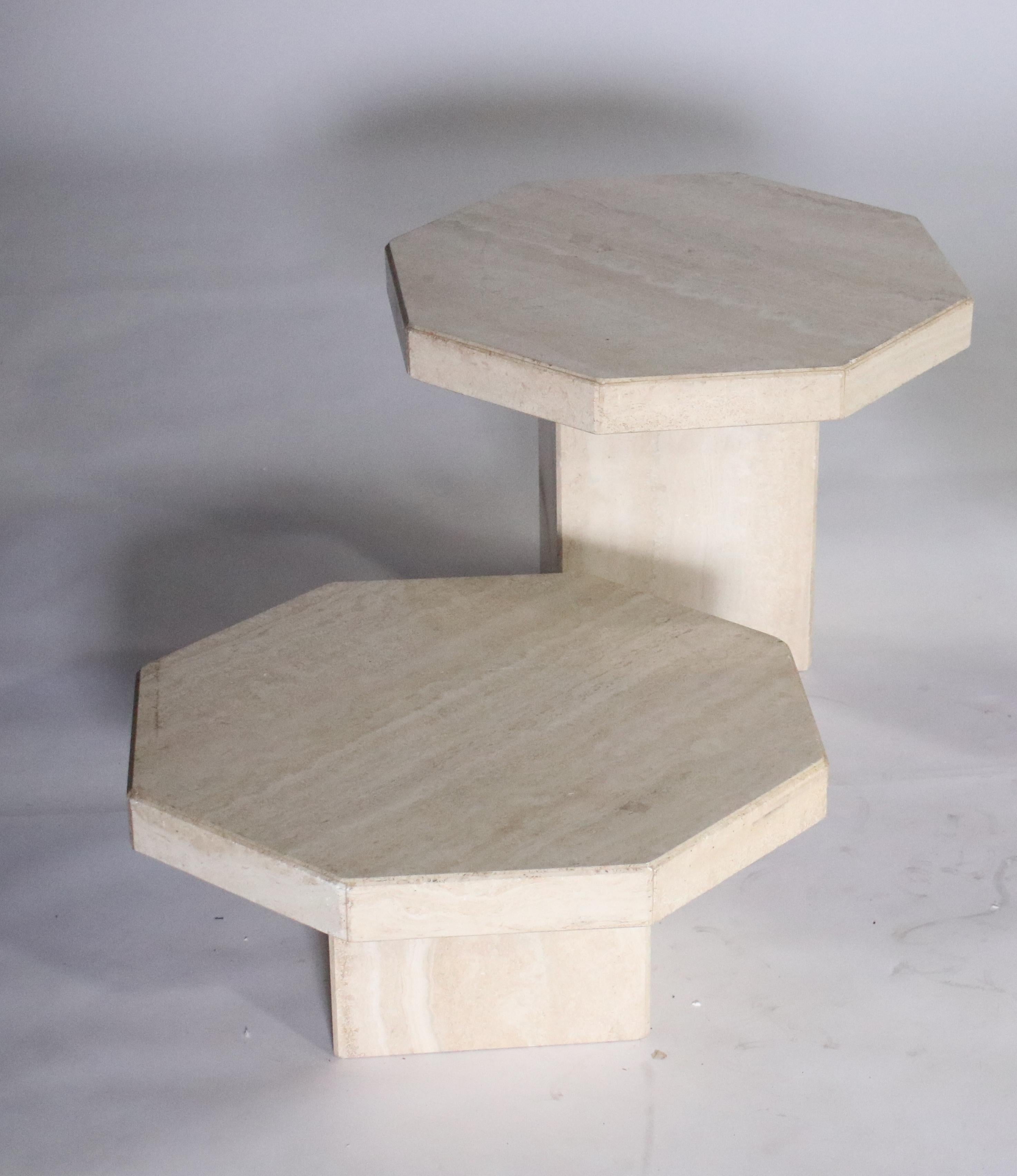 Italian Trio of Travertine Tables with Hexagon Shape Tops