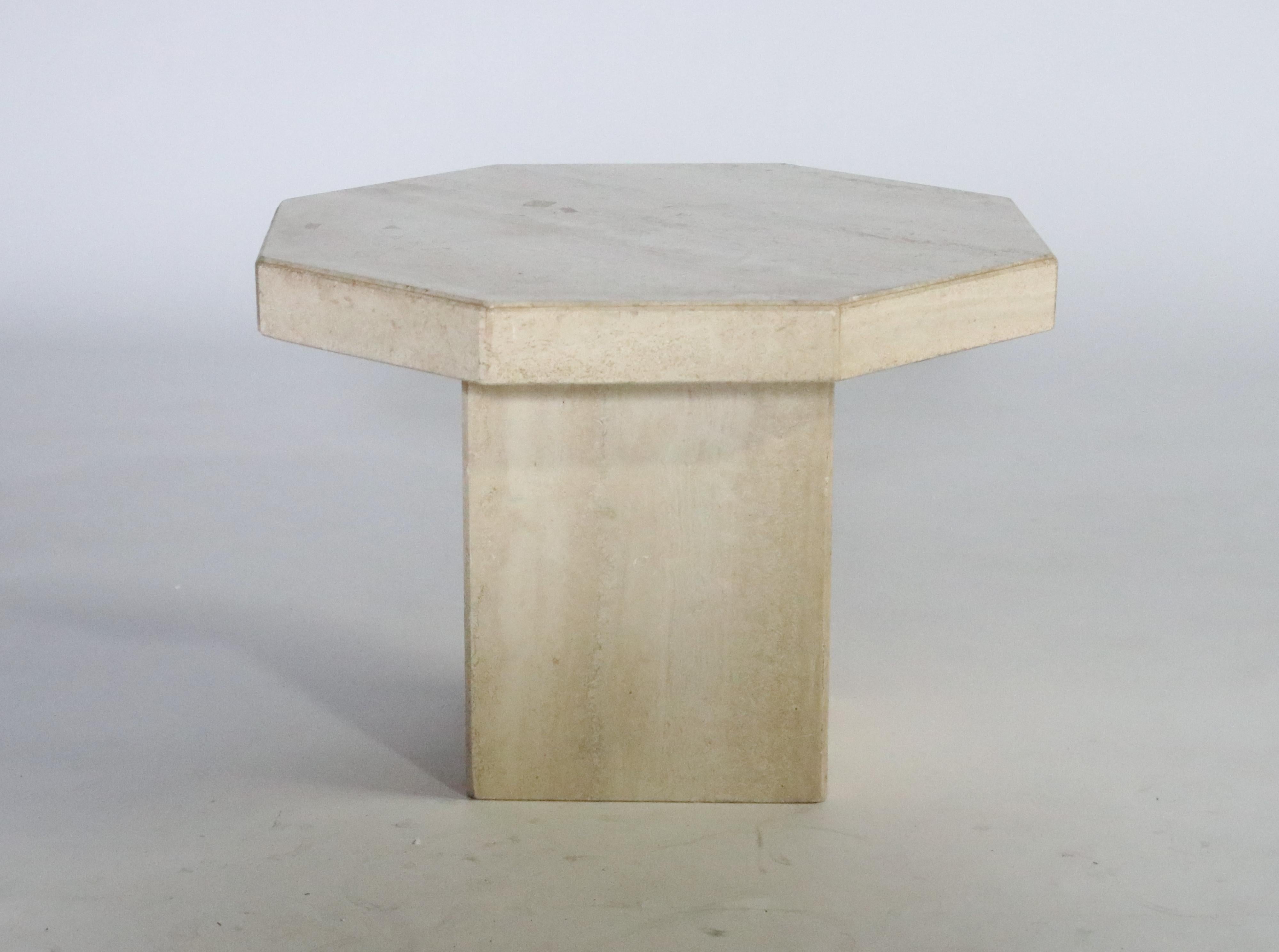 Late 20th Century Trio of Travertine Tables with Hexagon Shape Tops