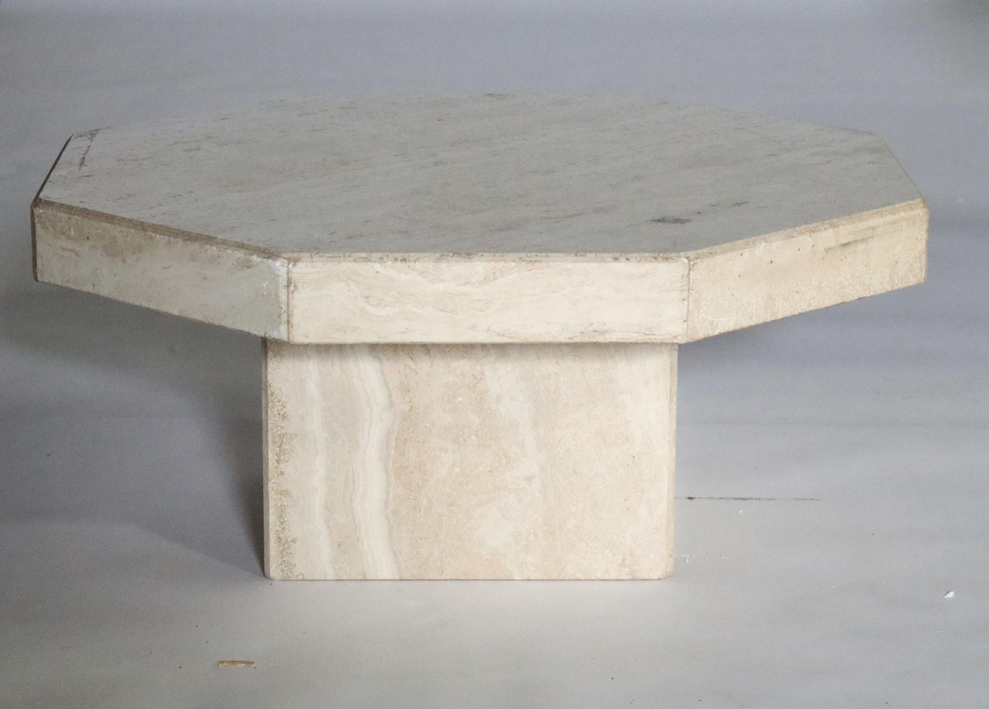 Trio of Travertine Tables with Hexagon Shape Tops 1