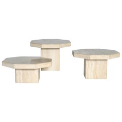 Trio of Travertine Tables with Hexagon Shape Tops