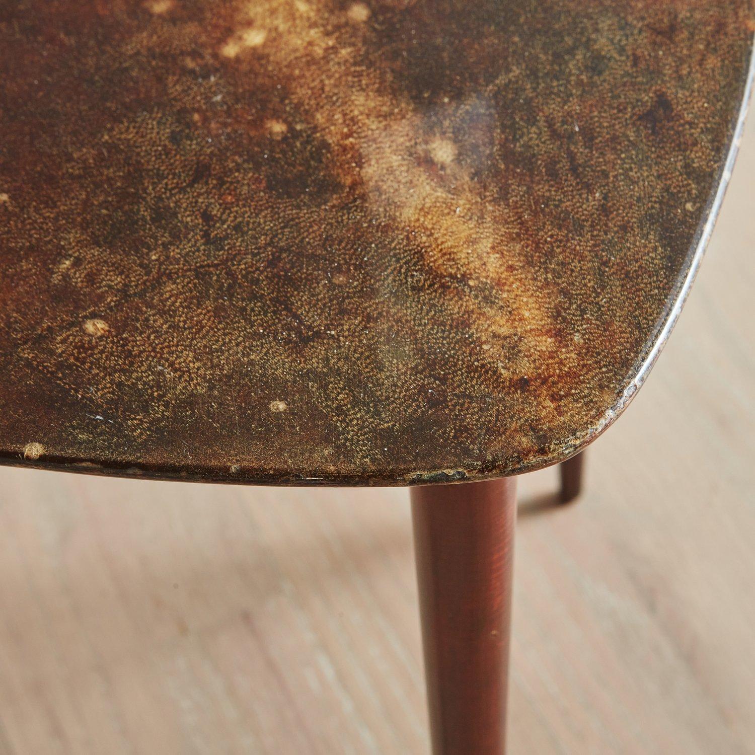 Trio of Triangular Parchment Nesting Tables in the Style of Aldo Tura, Italy 3