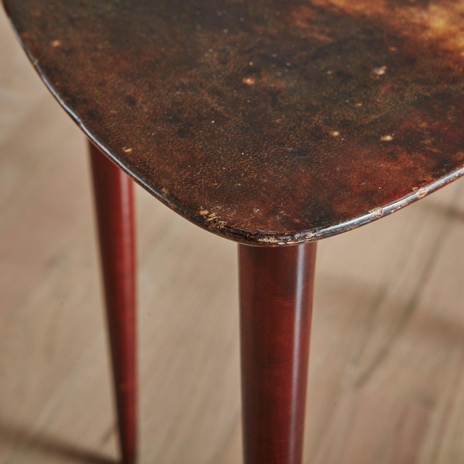Trio of Triangular Parchment Nesting Tables in the Style of Aldo Tura, Italy 5