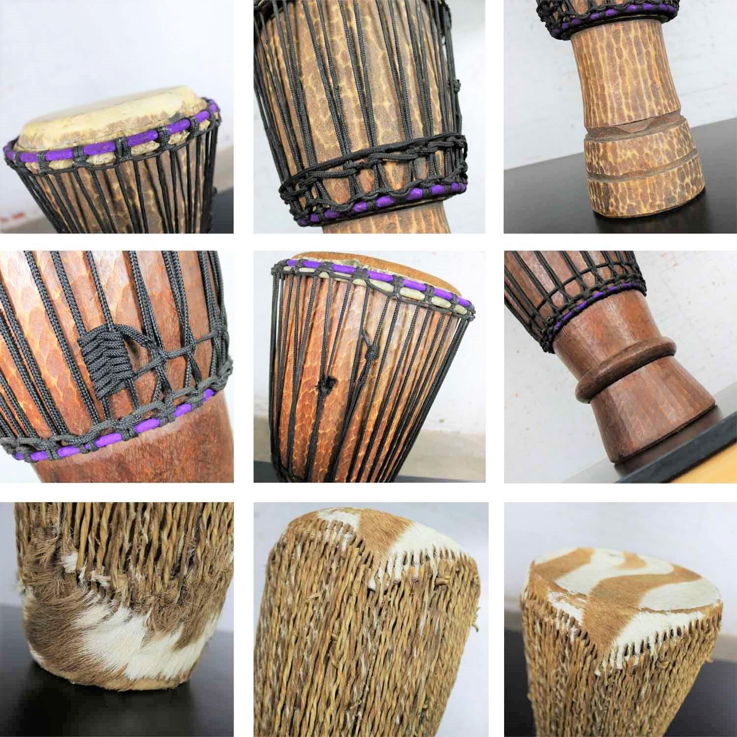 Trio de tambours tribaux sculptés et peau d'animal en vente 5