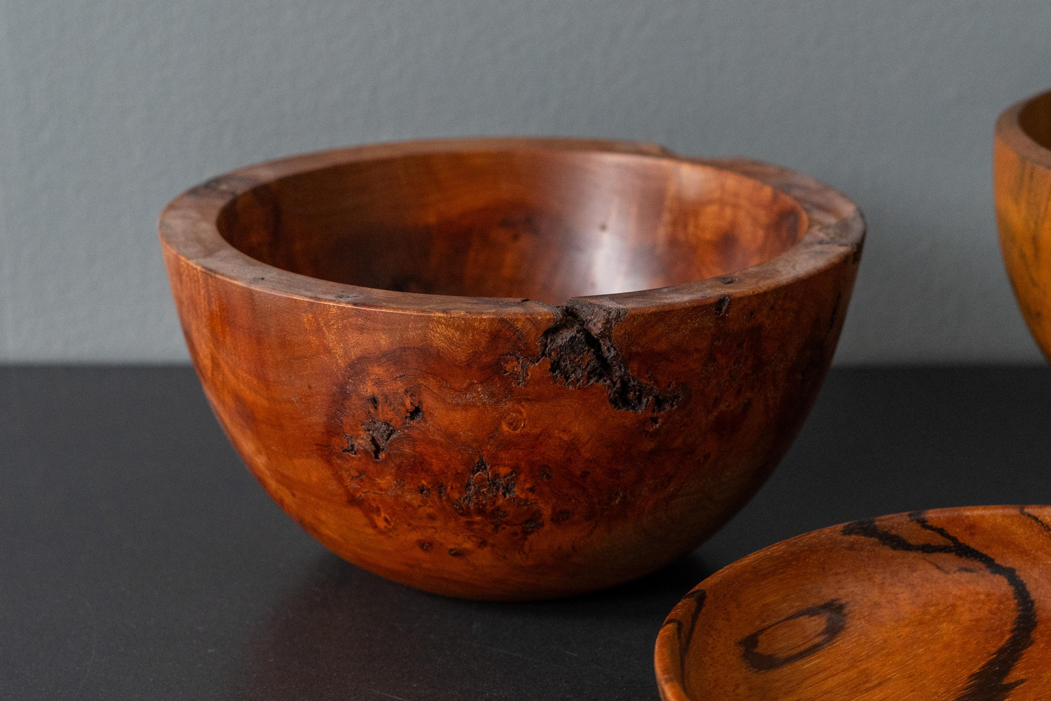 Mid-Century Modern Trio of Turned Wood Studio Bowls For Sale