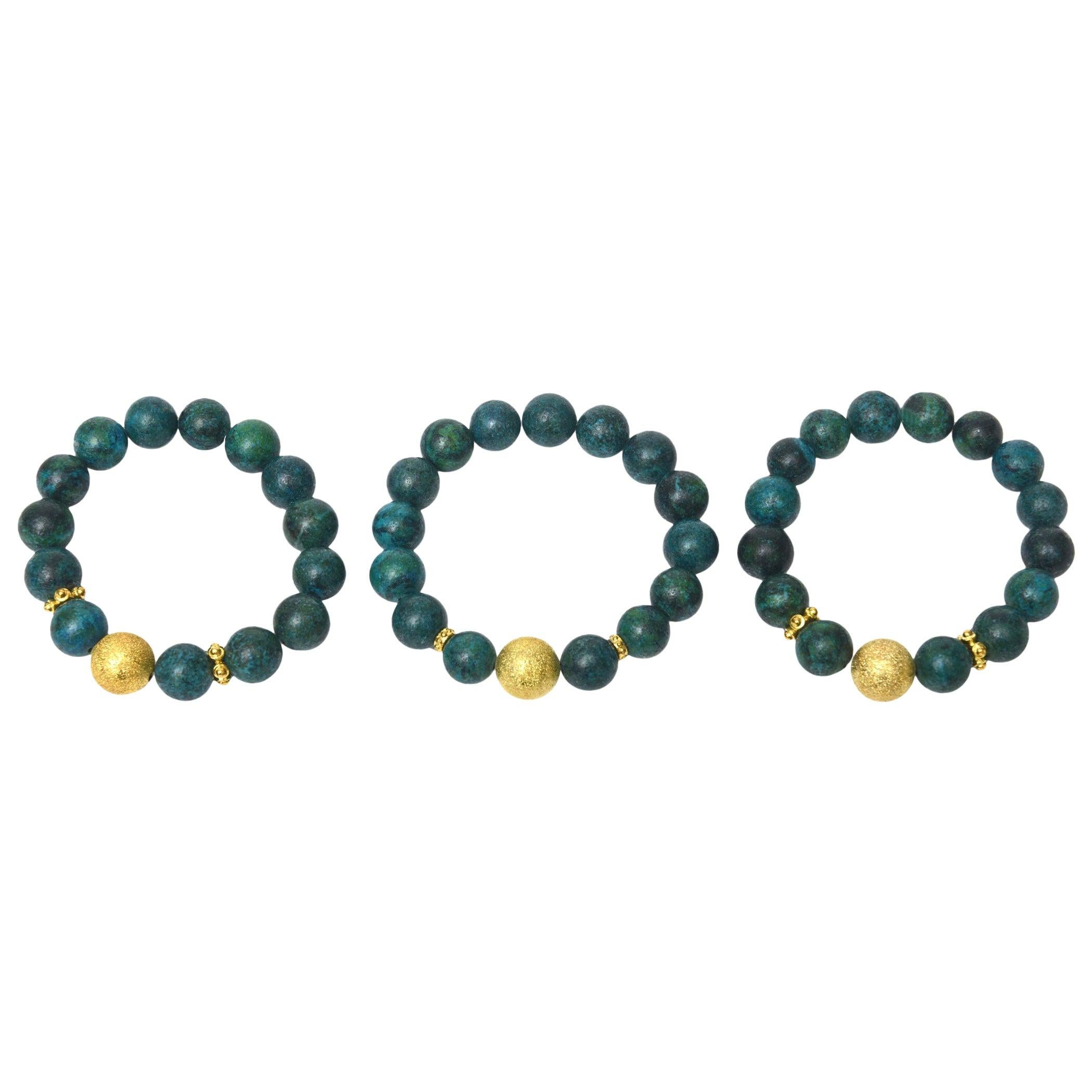 Trio of Turquoise Beaded and Gold Filled Bracelets