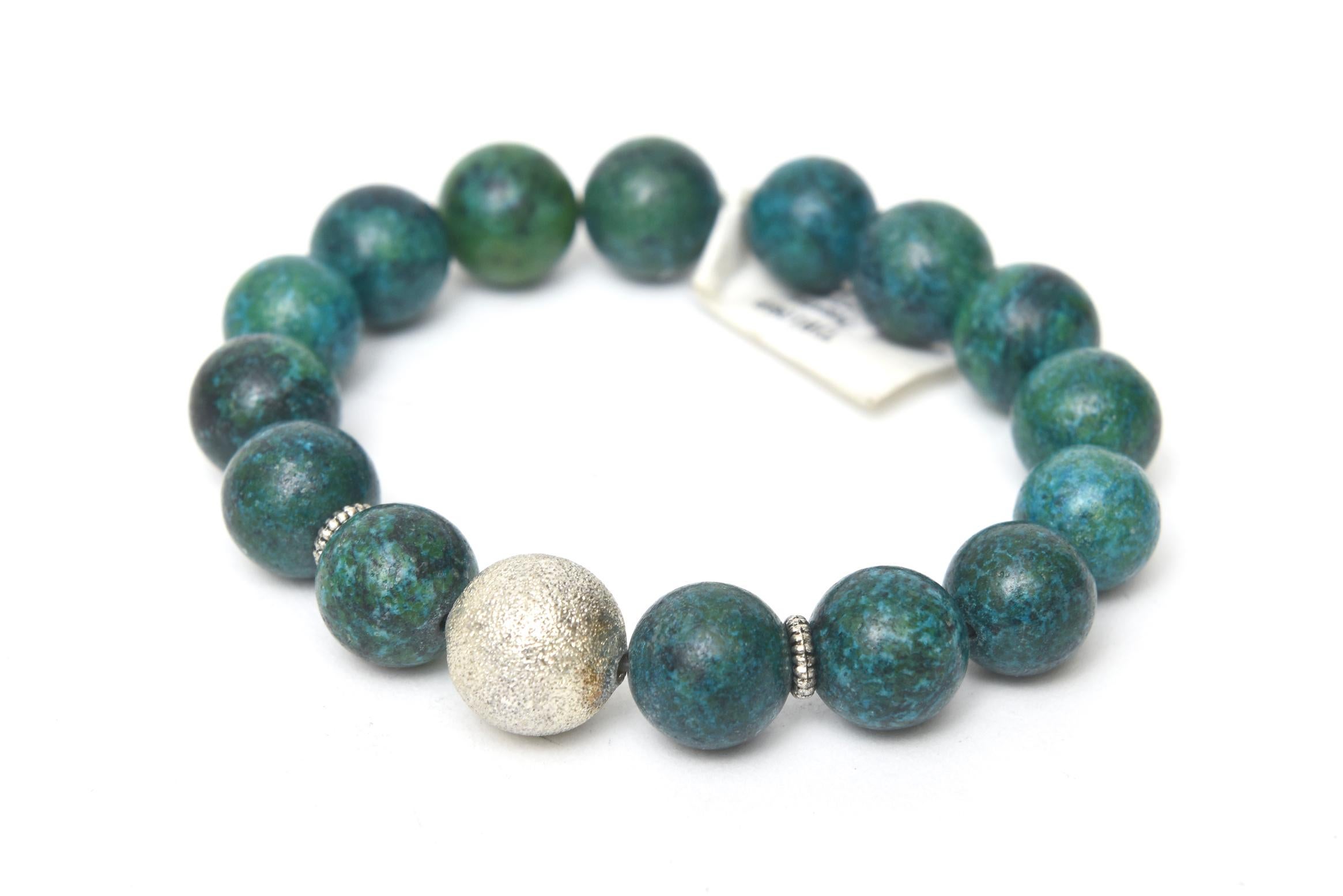 Women's  Custom Made Jeweler Turquoise Beaded and Silver Ball Bracelets Trio Of Three For Sale