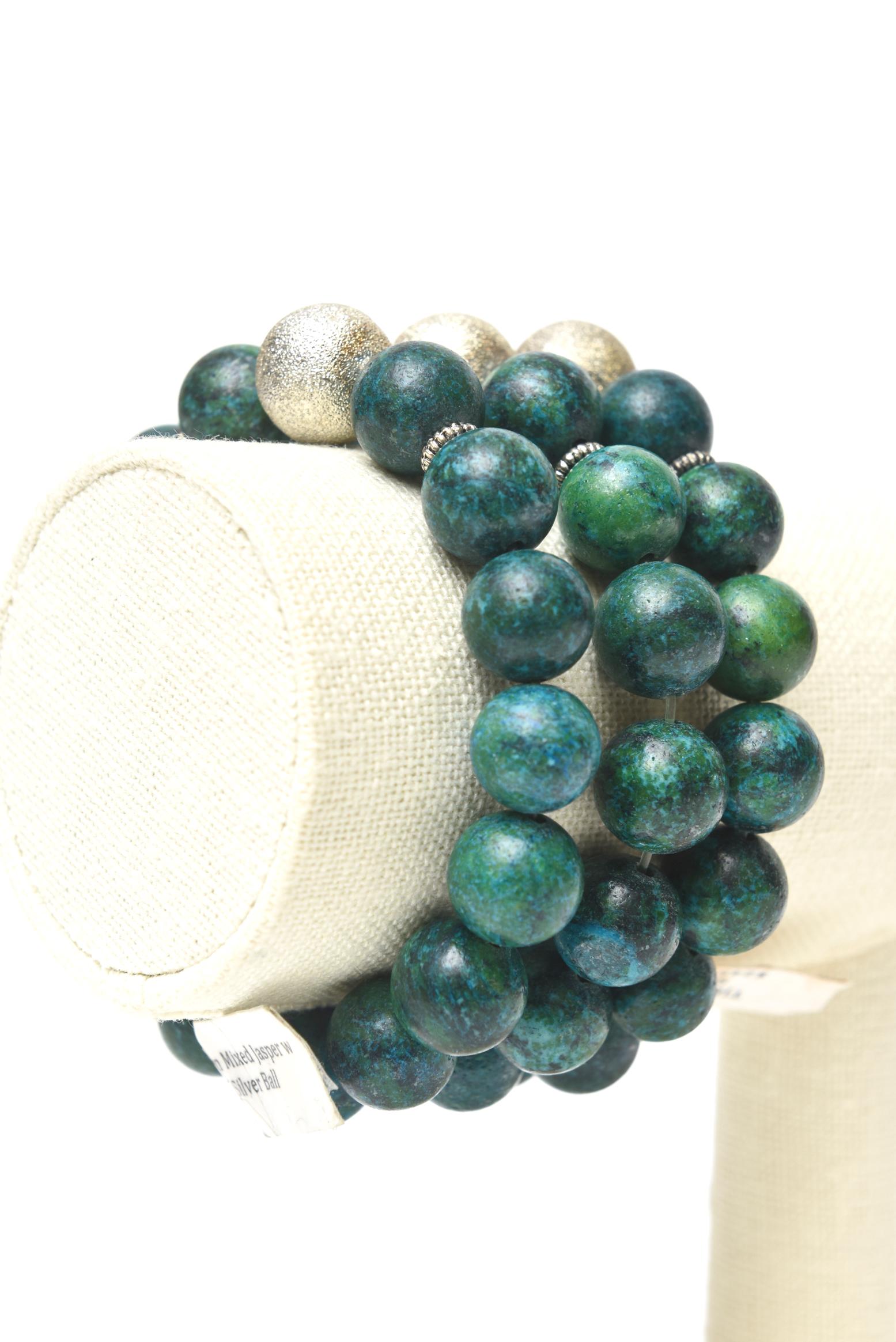 Custom Made Jeweler Turquoise Beaded and Silver Ball Bracelets Trio Of Three For Sale 4