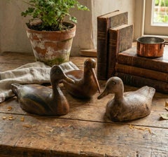 Trio of two Ducks and a Curlew - ancient wood carved and painted decoys