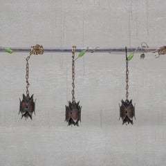 Trio di insolite lampade a sospensione svedesi in stile brutalista della fine del XX secolo