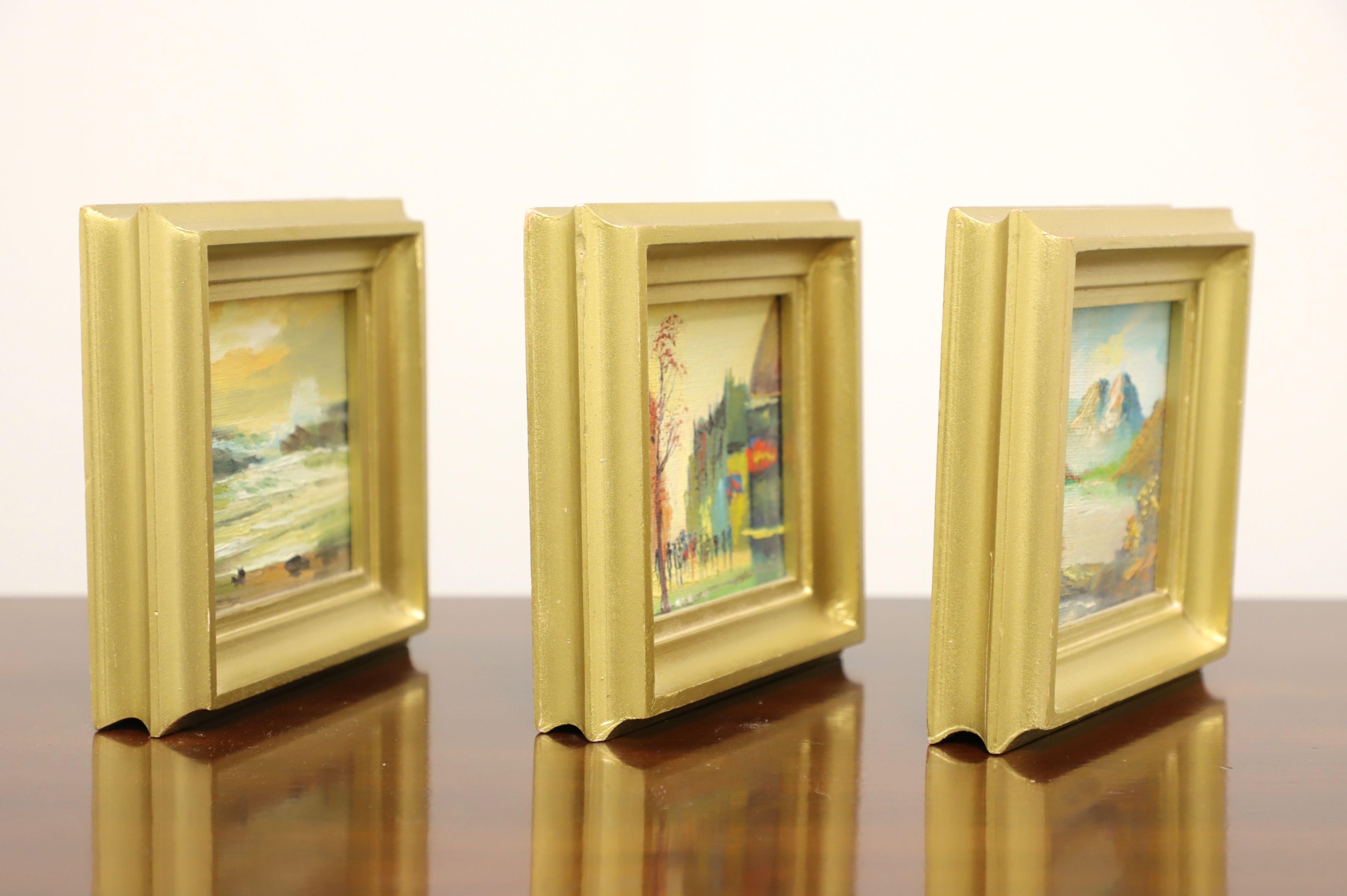 Trio of Vintage 20th Century Miniature Oil Paintings - Unknown Artist In Good Condition In Charlotte, NC