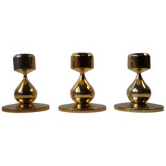 Trio of Vintage 24-Carat Gold-Plated Drop Shaped Candlesticks by Hugo Asmussen