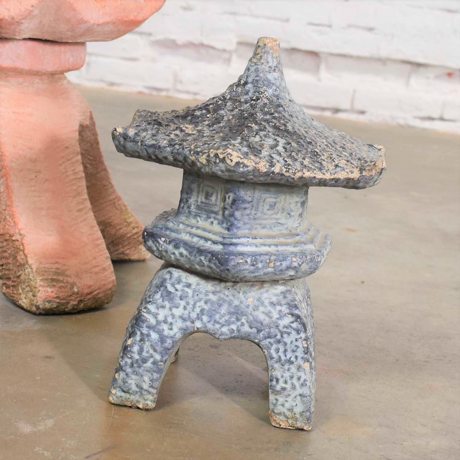 Unknown Trio of Vintage Concrete Japanese Pagoda Garden Ornaments Three Heights