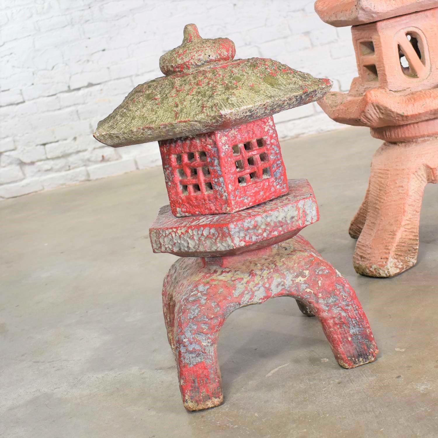 20th Century Trio of Vintage Concrete Japanese Pagoda Garden Ornaments Three Heights