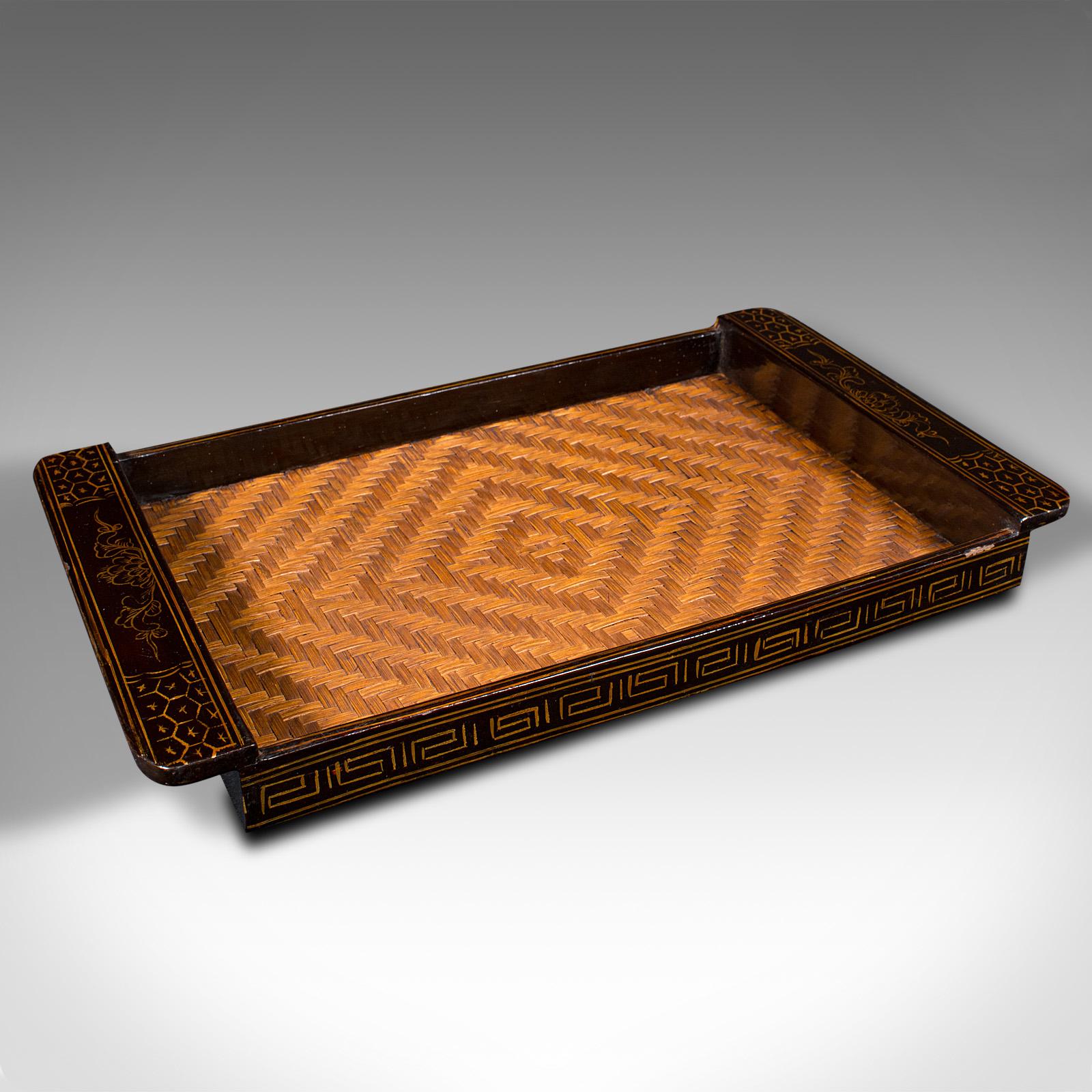 Japonisme Trio of Vintage Dinner Trays, Japanese Lacquer Serving Platter, Bamboo, Art Deco For Sale