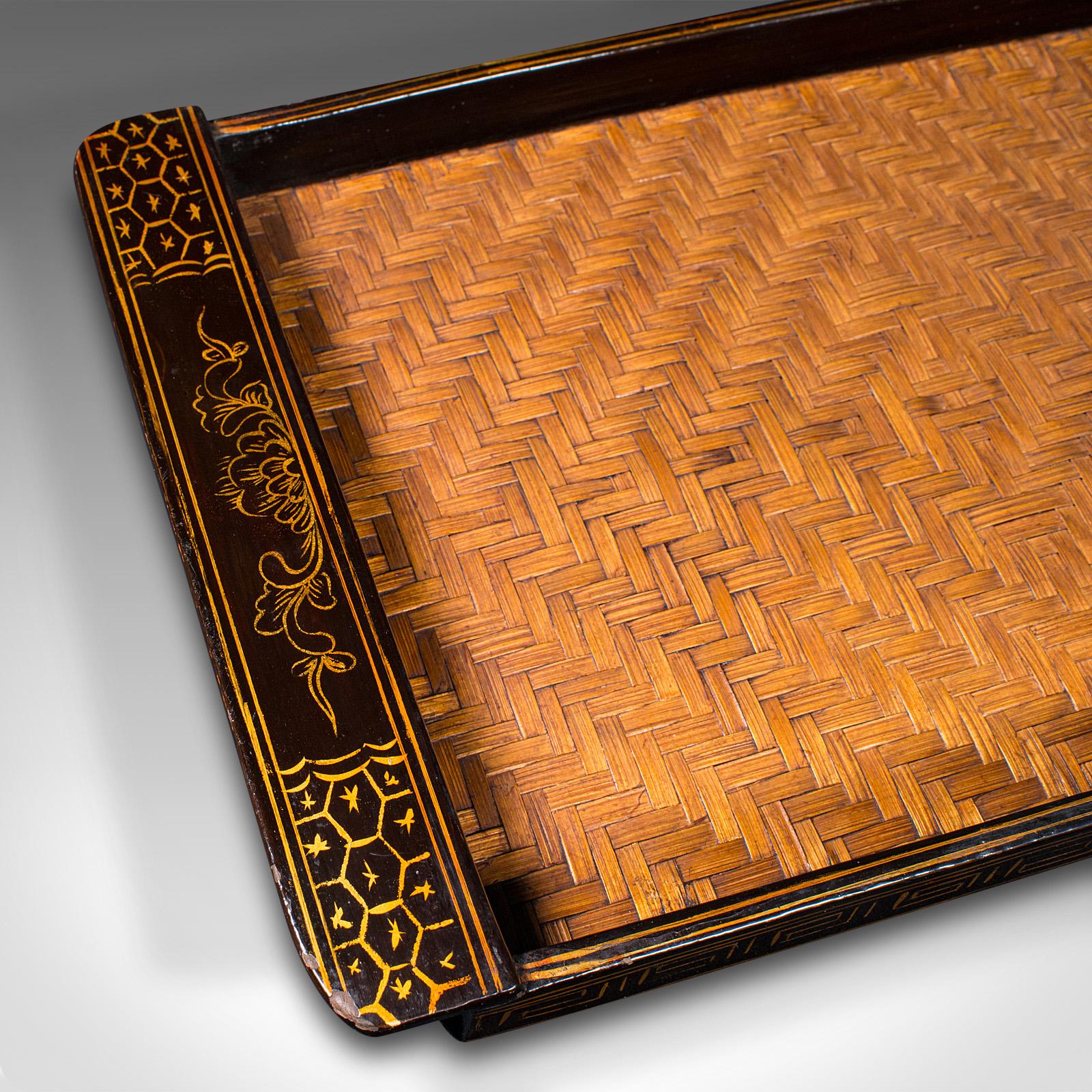 Trio of Vintage Dinner Trays, Japanese Lacquer Serving Platter, Bamboo, Art Deco 1