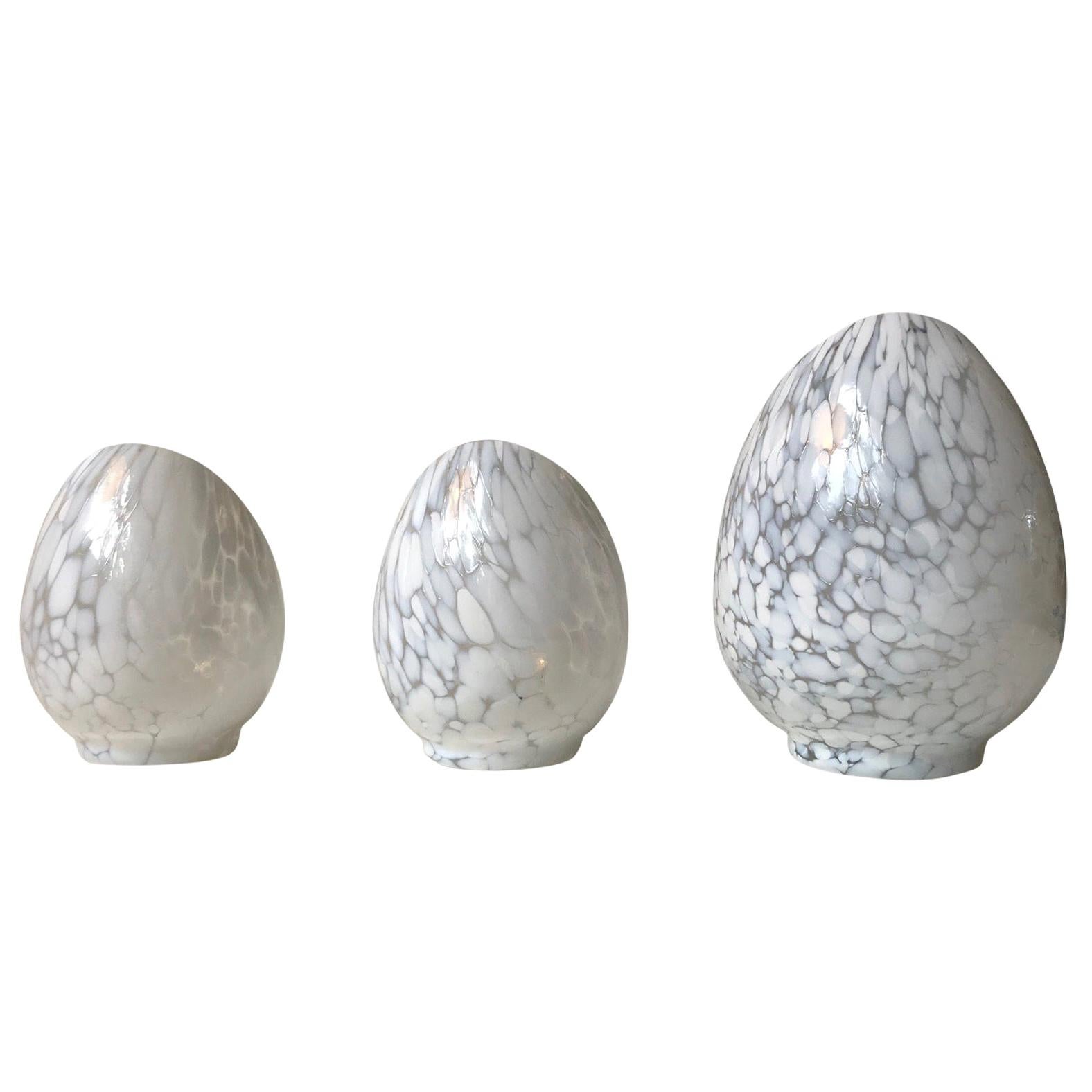 Trio of Vintage Egg Shaped Blister Glass Candleholders by Ingegerd Råman