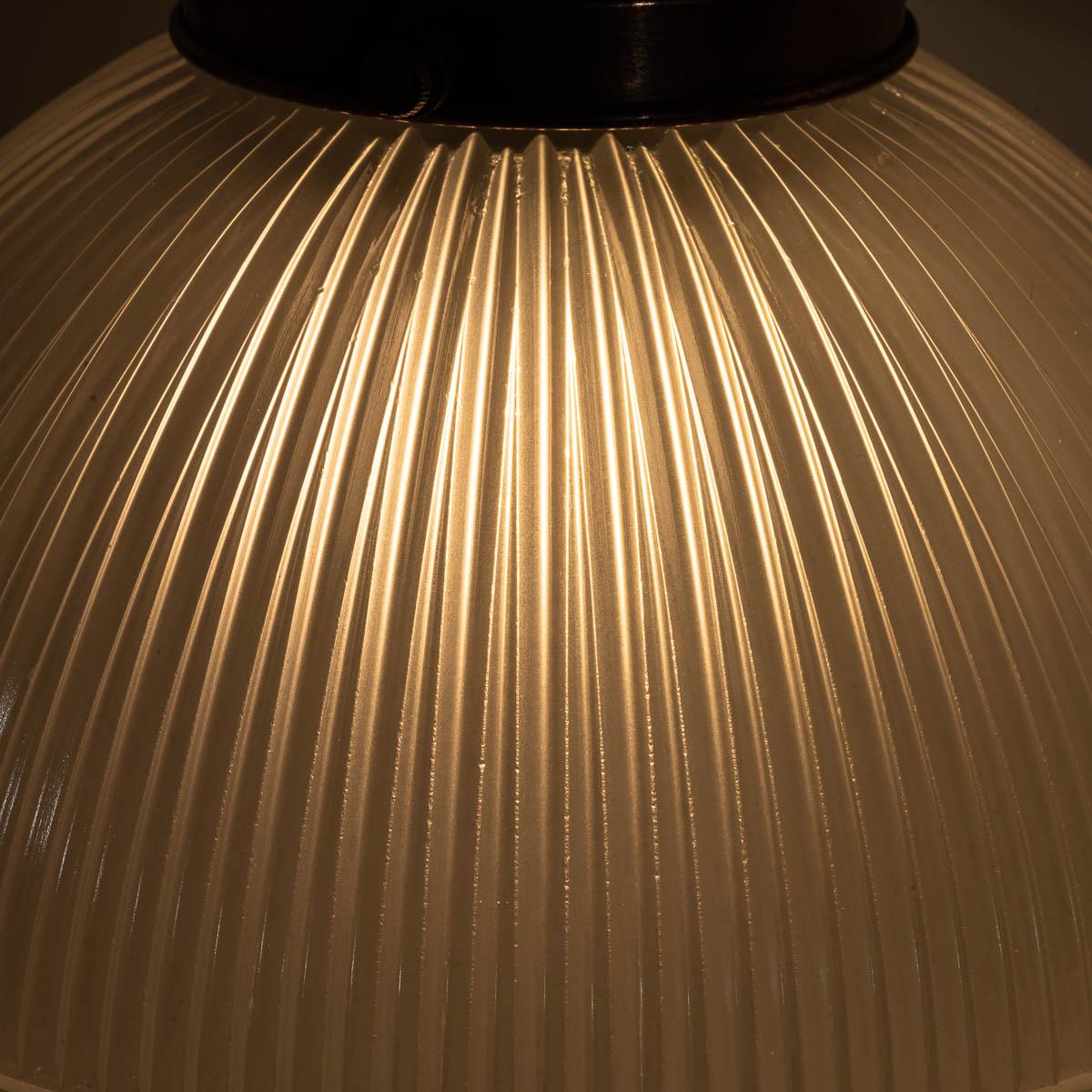 Trio of Vintage Holophane Three Part Pendant Lights with Coppered Fittings For Sale 5