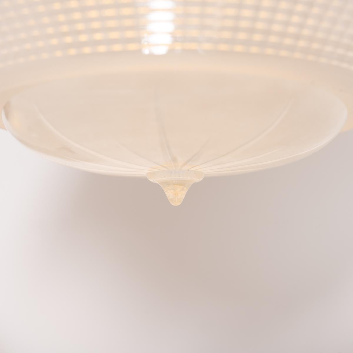 Trio of Vintage Holophane Three Part Pendant Lights with Coppered Fittings For Sale 11
