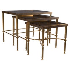Trio of Retro Nest Tables, French Brass, Occasional, Coffee, Late 20th Century