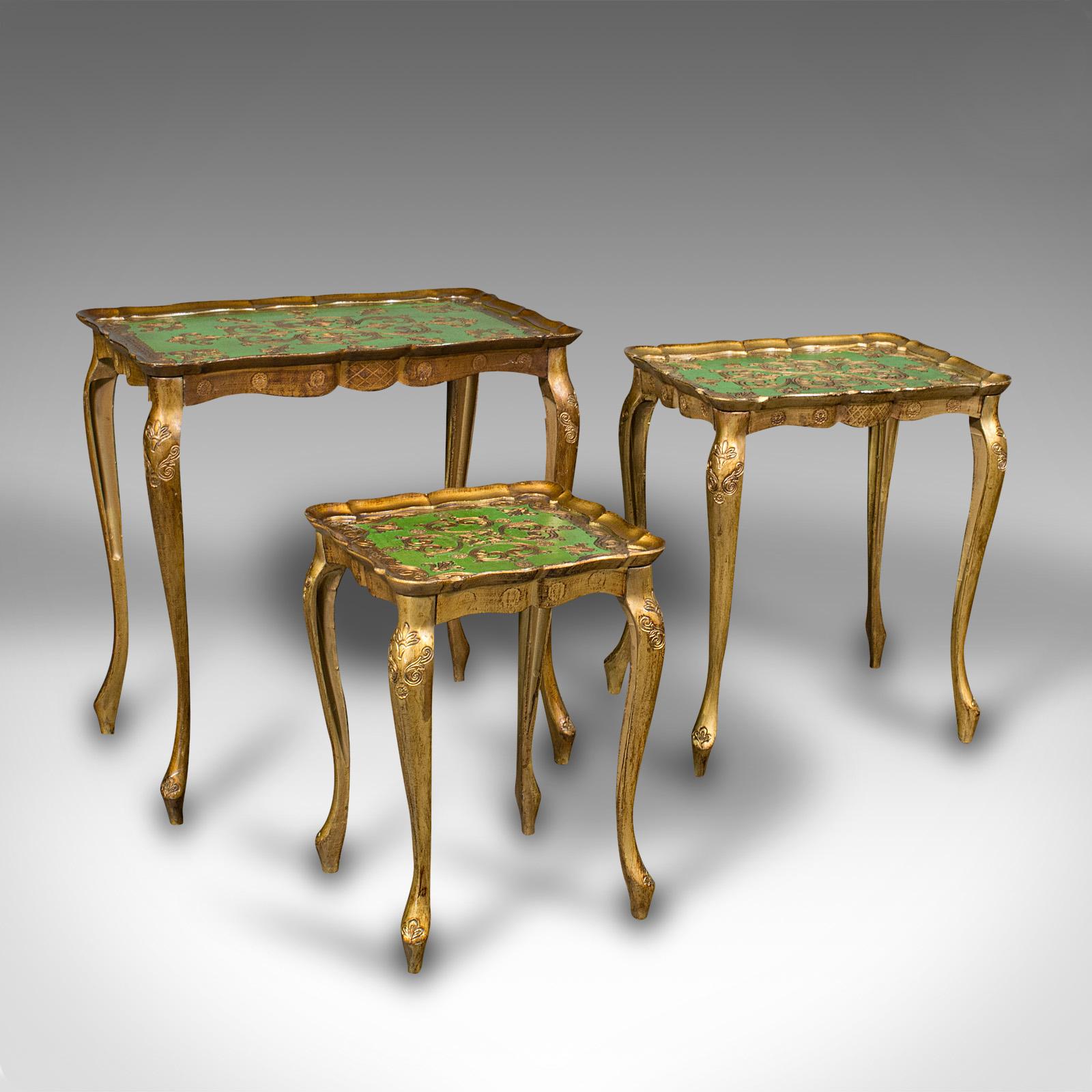 Trio of Vintage Nesting Tables, Italian, Gilt Composite, Side Table, Circa 1970 In Good Condition For Sale In Hele, Devon, GB