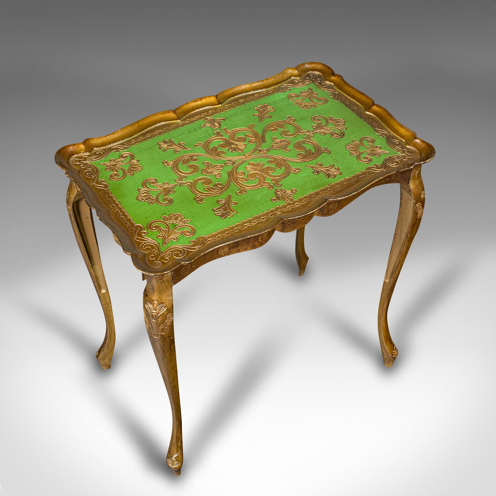 Other Trio of Vintage Nesting Tables, Italian, Gilt Composite, Side Table, Circa 1970 For Sale