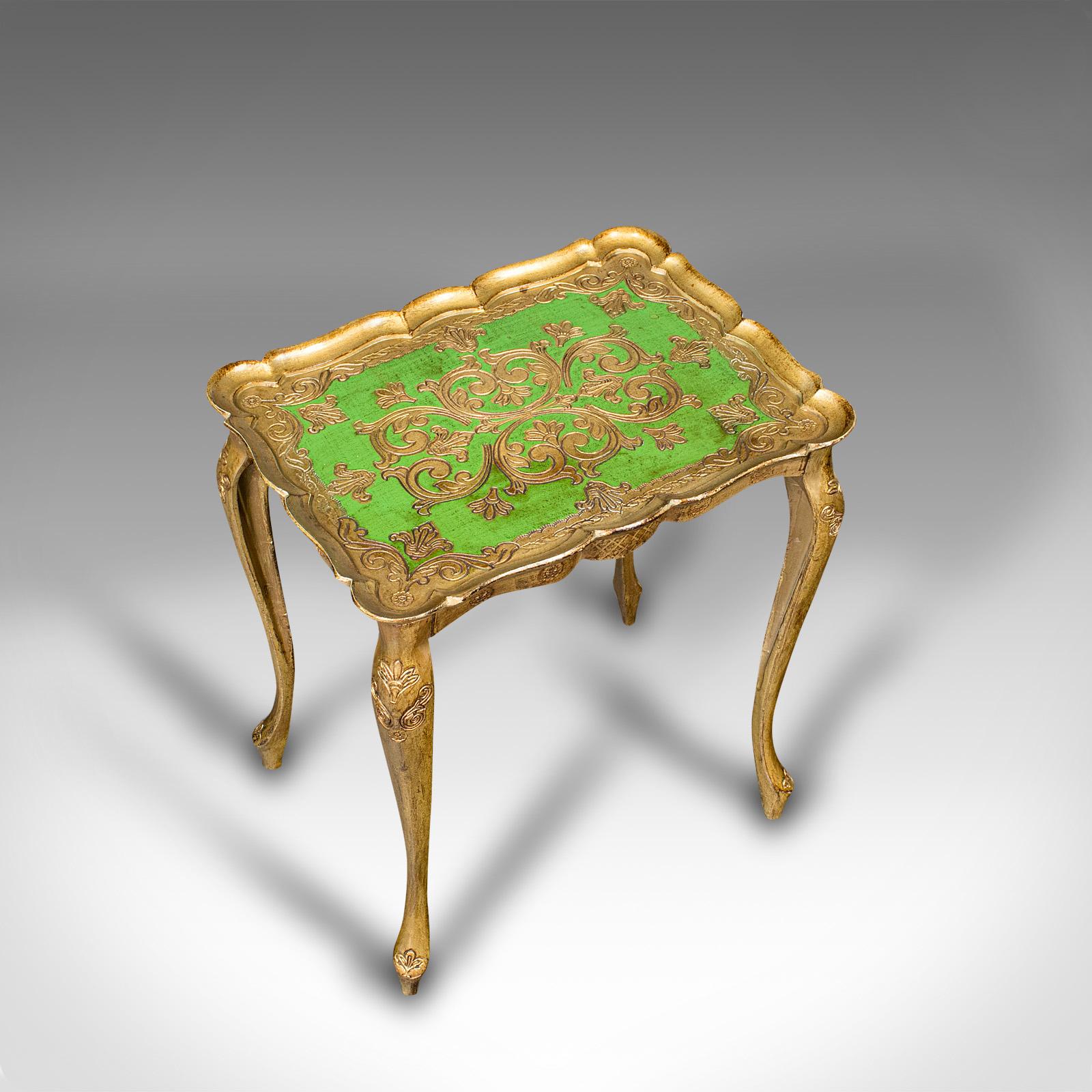 Trio of Vintage Nesting Tables, Italian, Gilt Composite, Side Table, Circa 1970 For Sale 1