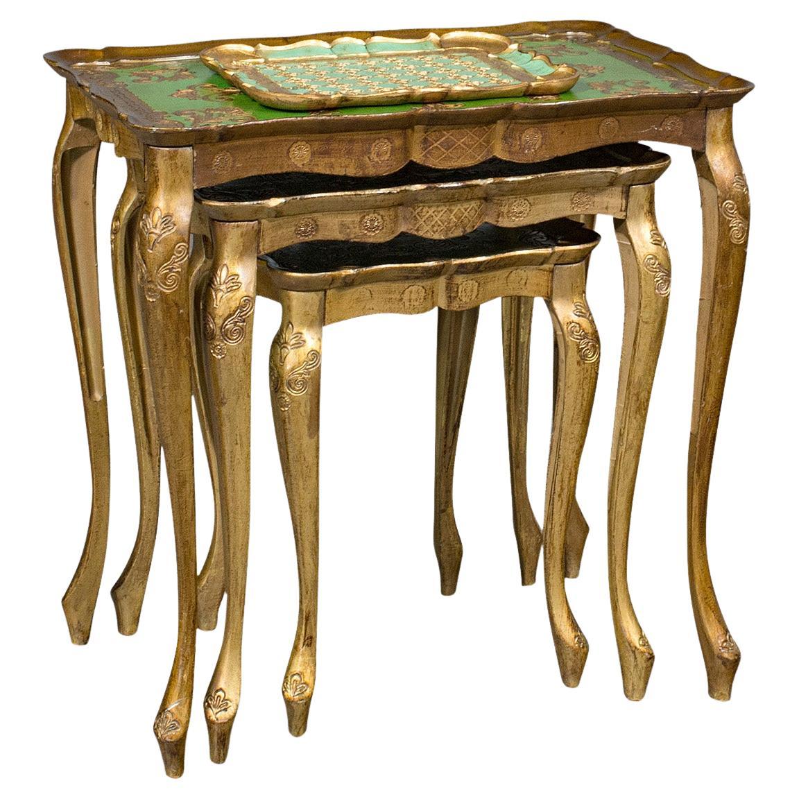 Trio of Vintage Nesting Tables, Italian, Gilt Composite, Side Table, Circa 1970 For Sale