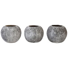 Trio of Used Round Ribbed Planters