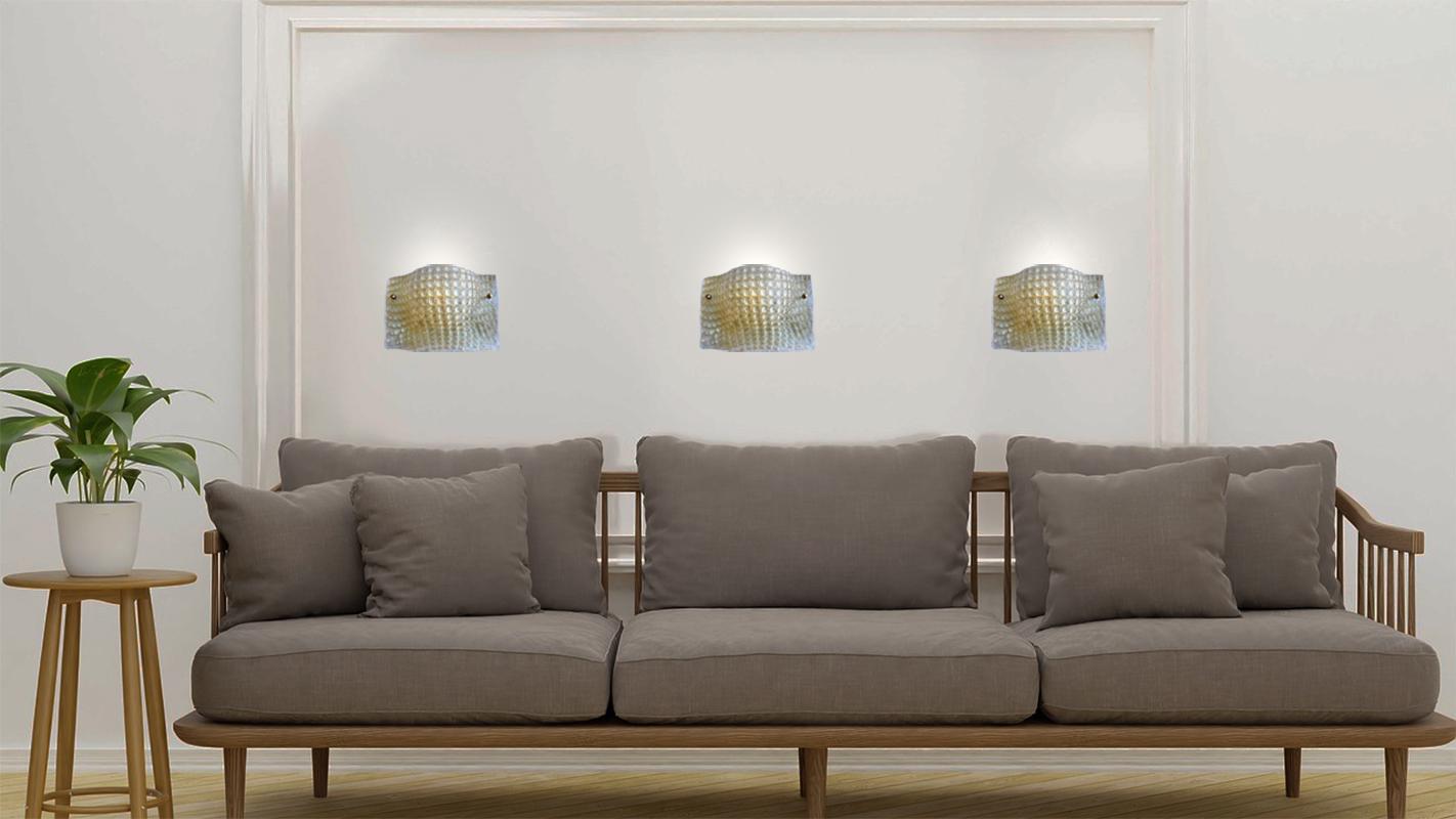 Set di 3 appliques in puro vetro di Murano nello stile delle 