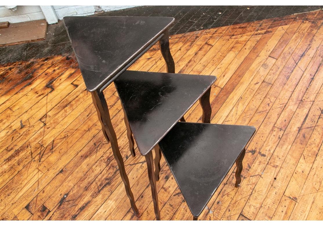 Trio of Will Stone Steel Triangle Tables or Pedestals In Good Condition In Bridgeport, CT