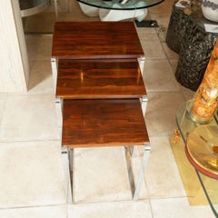 Trio of wood and nickel nesting tables