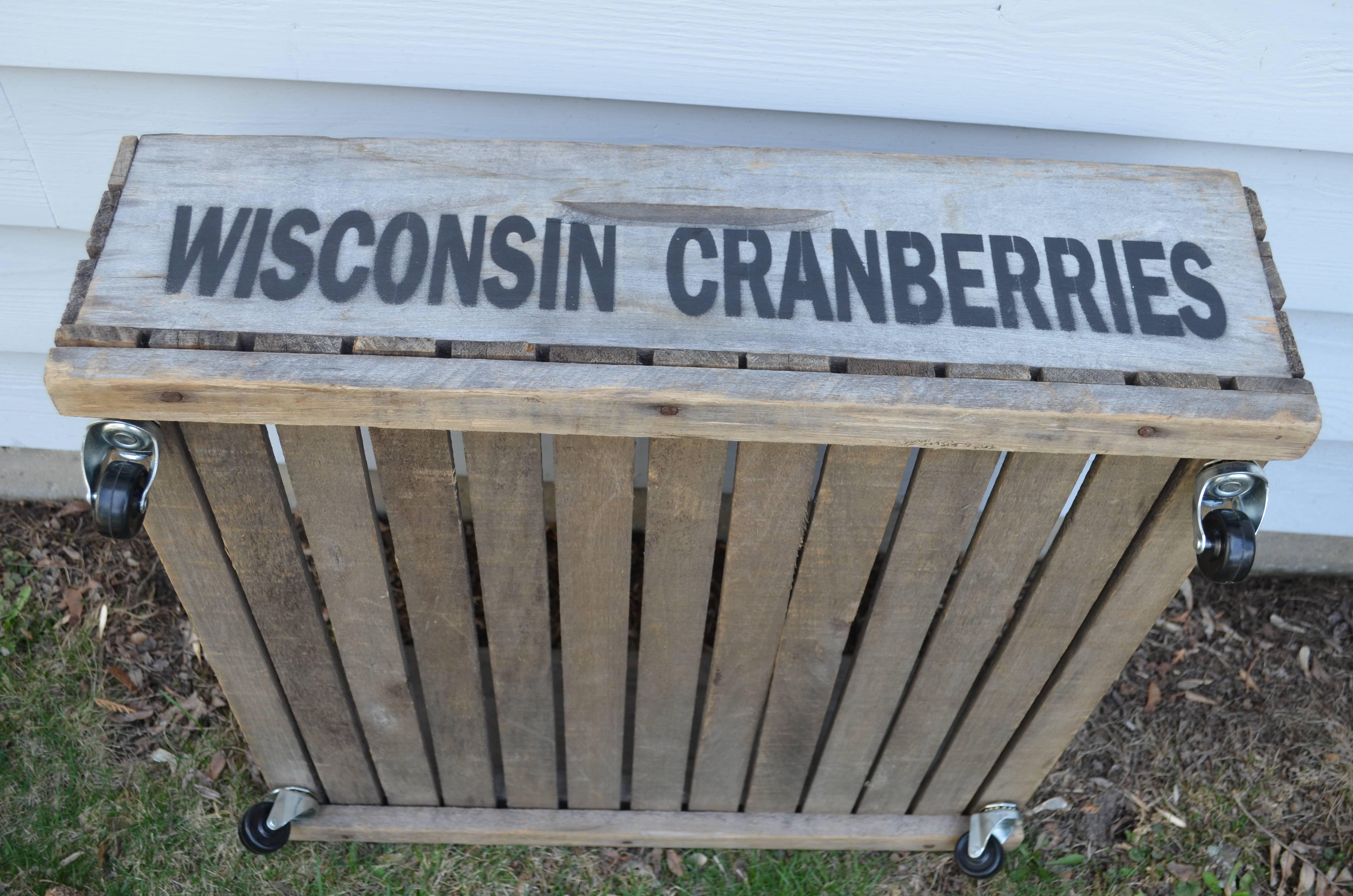 Trio of Wood Wisconsin Cranberry Storage Planter Wheeled Crates For Sale 4