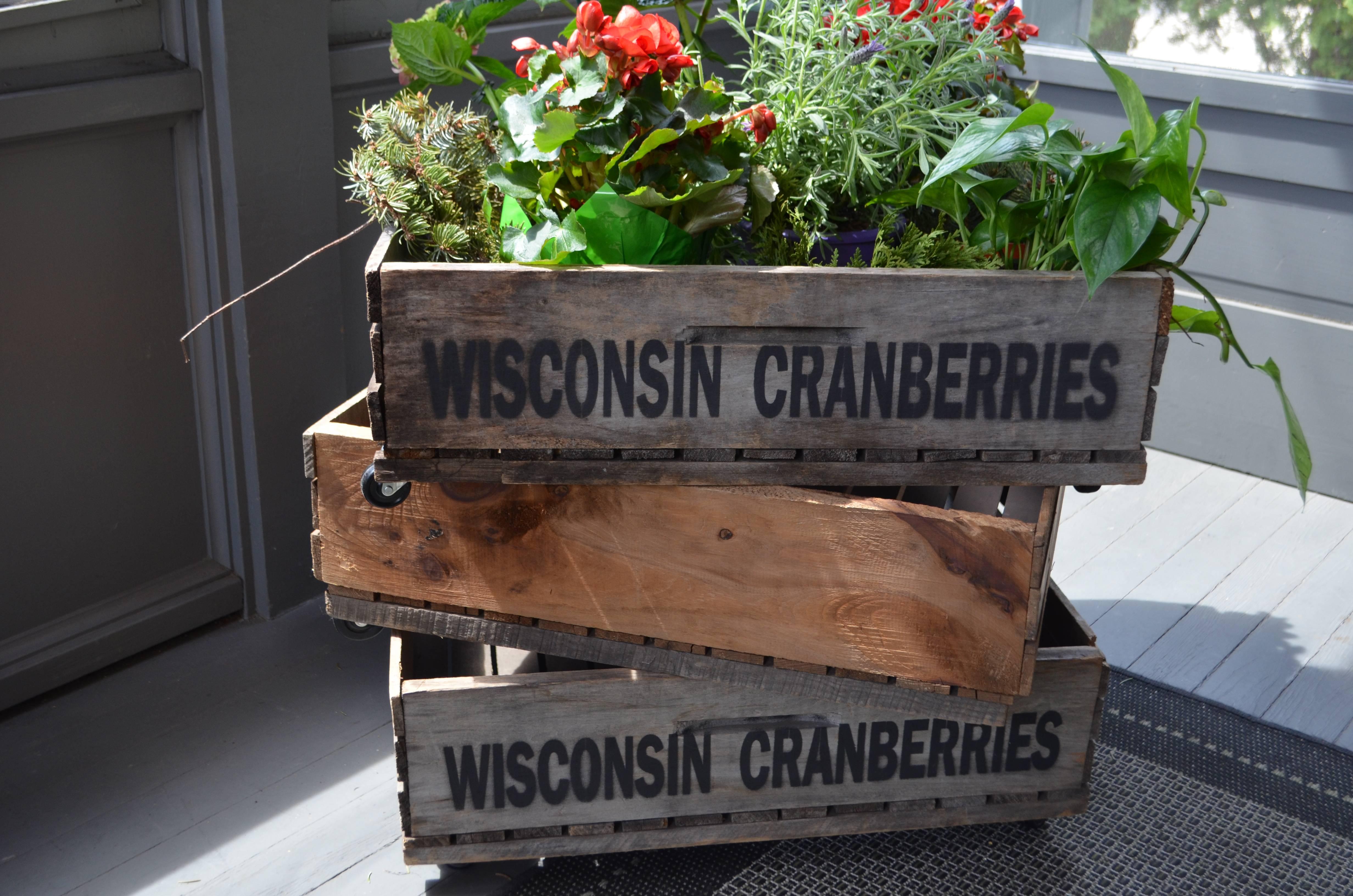 Trio of Wood Wisconsin Cranberry Storage Planter Wheeled Crates For Sale 6