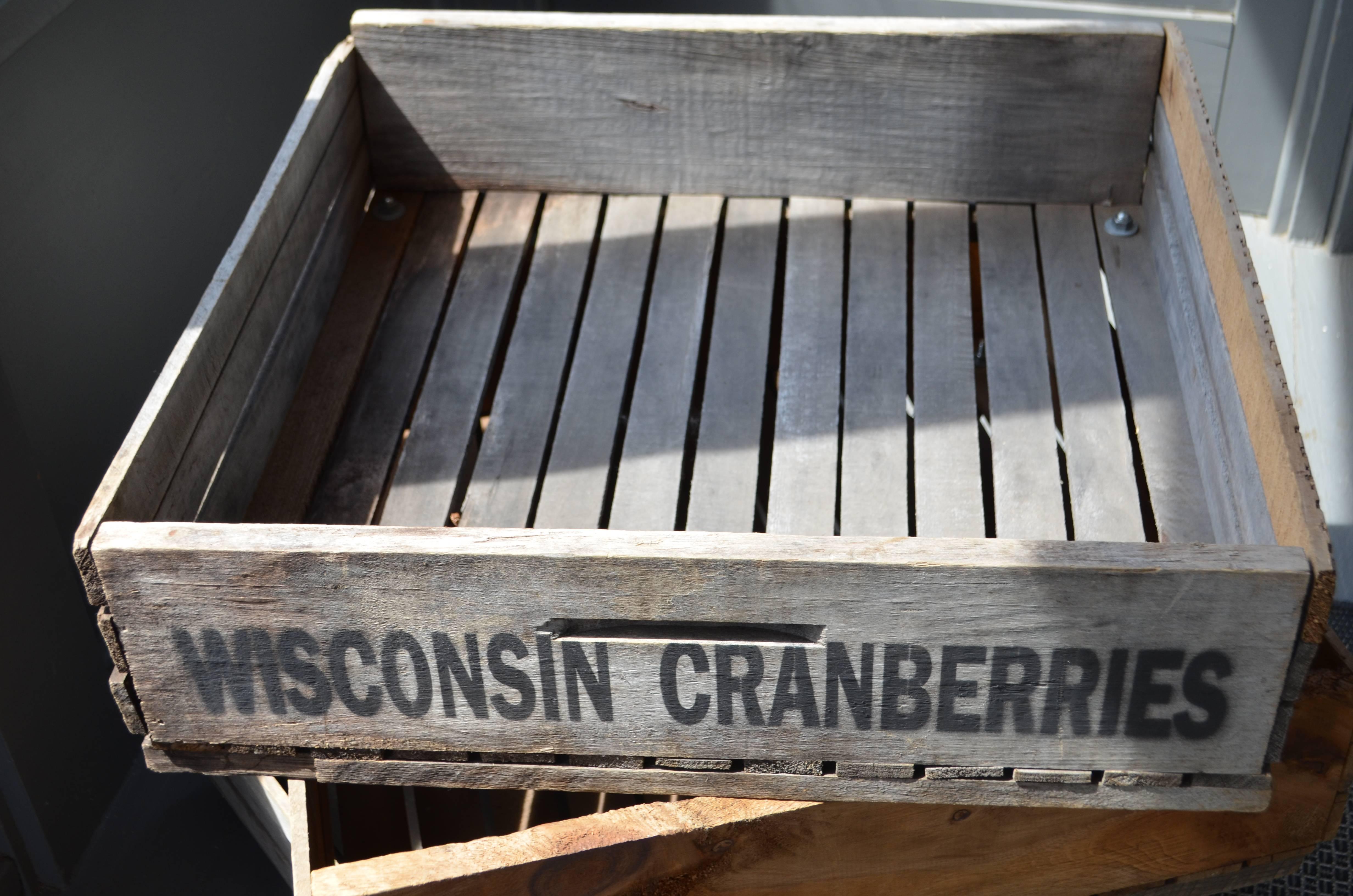 Trio of Wood Wisconsin Cranberry Storage Planter Wheeled Crates For Sale 11