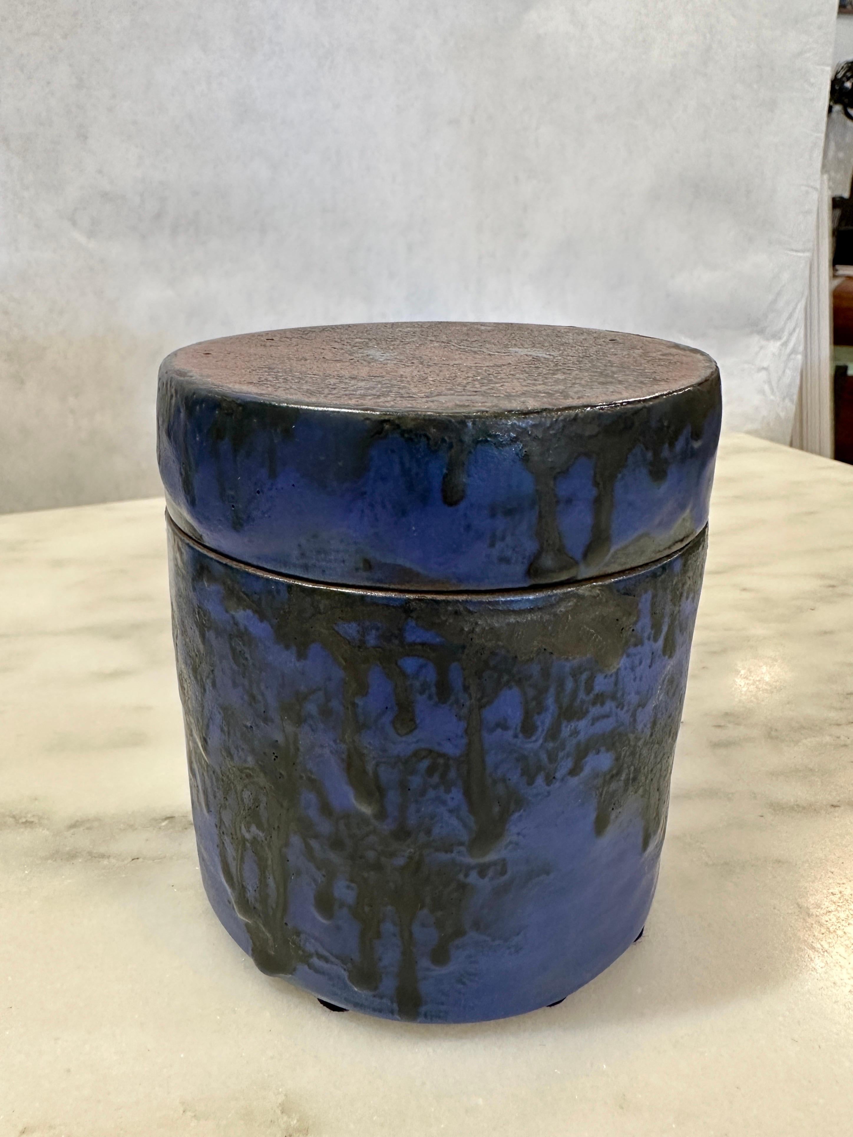 Mid-Century Modern Trio of Yves Klein Blue 1960's West German Pottery (3 Pieces) For Sale