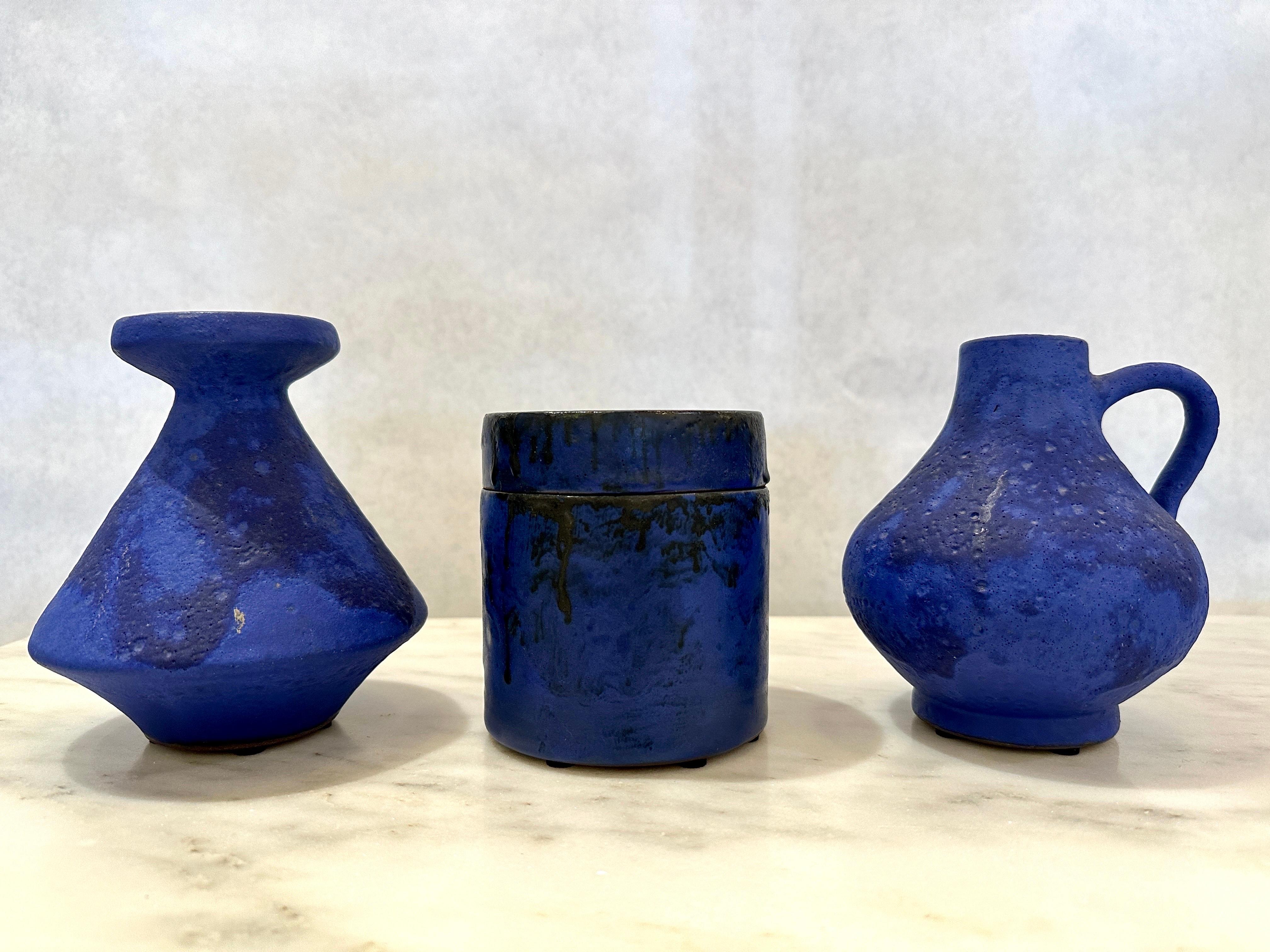 Mid-20th Century Trio of Yves Klein Blue 1960's West German Pottery (3 Pieces)