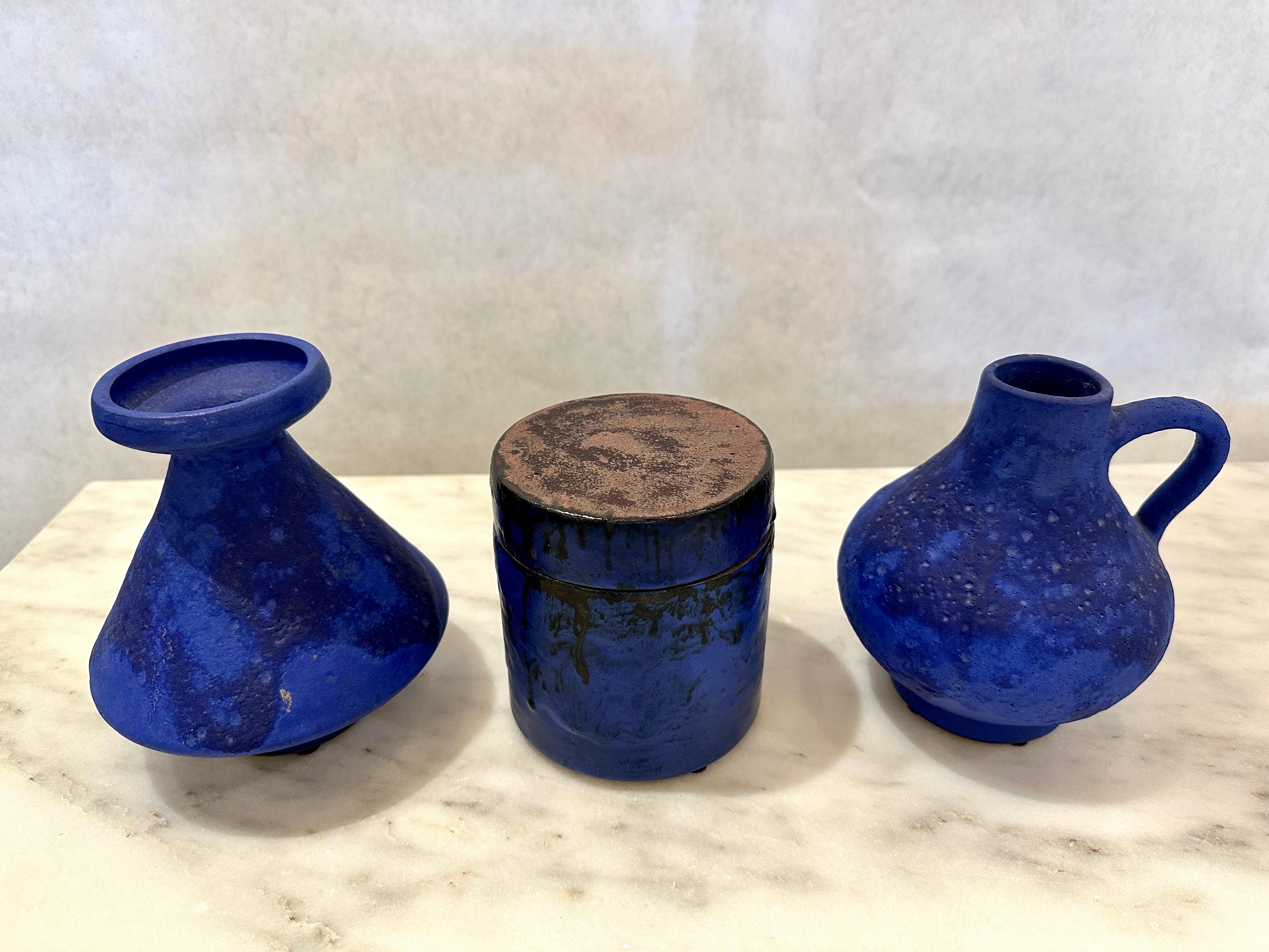 Trio of Yves Klein Blue 1960's West German Pottery (3 Pieces) For Sale 1